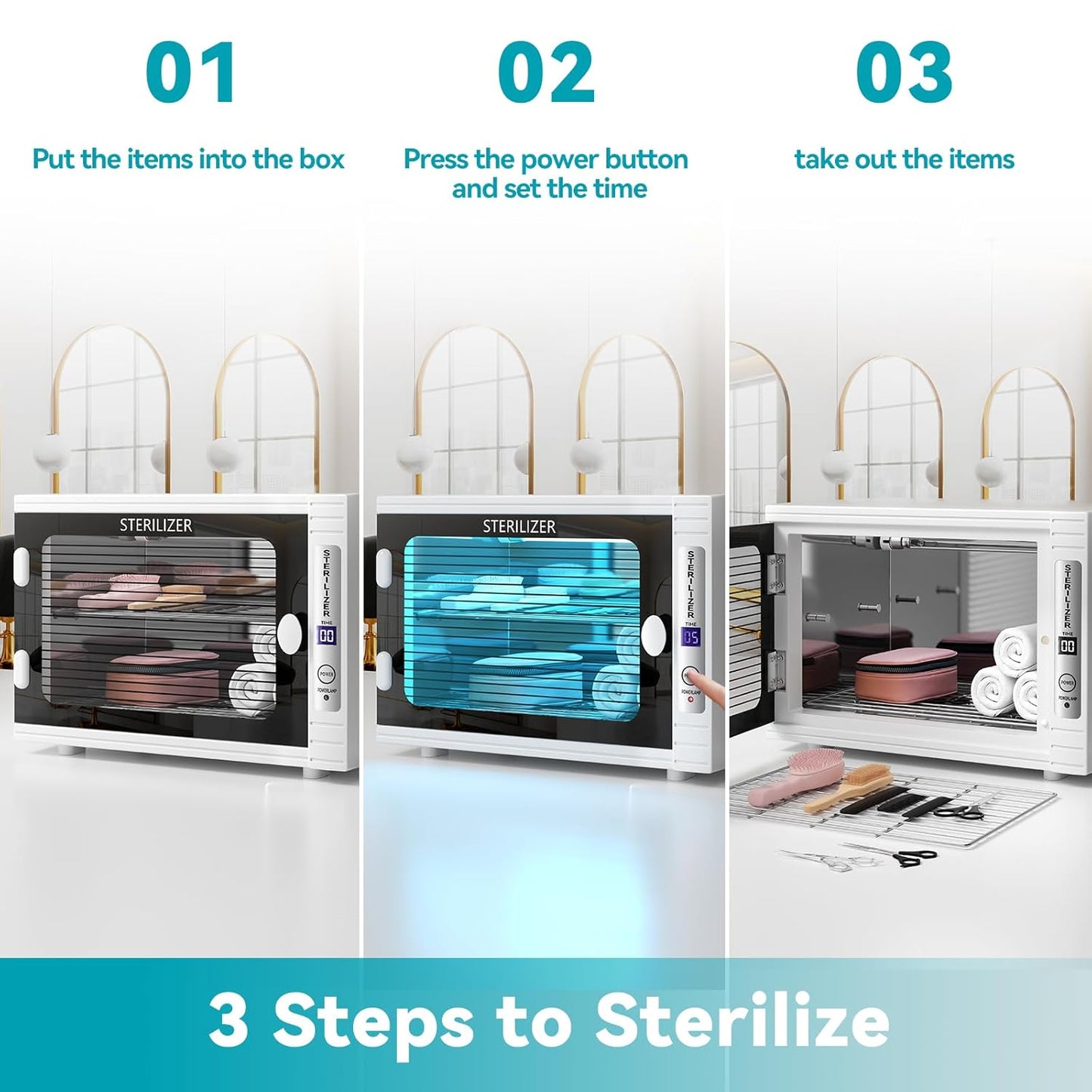 Professional U&V Nail Tool Cabinet, 12L U&V Sanitizer Box U&V Light Nail Tool Cleaning Machine with Time Setting, U&V Light Equipment for Esthetician,Manicurist,Spa,Tattoo,Barber&Salon