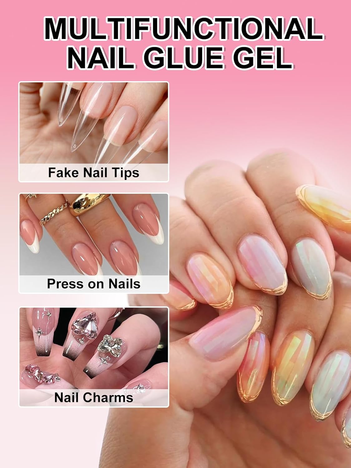 3PCS Quick Drying Solid Nail Glue for Press ons, EBANKU 30g Super Strong Glue Semi Solid Nail Gel Long Lasting Gel (No UV Lamp Needed)