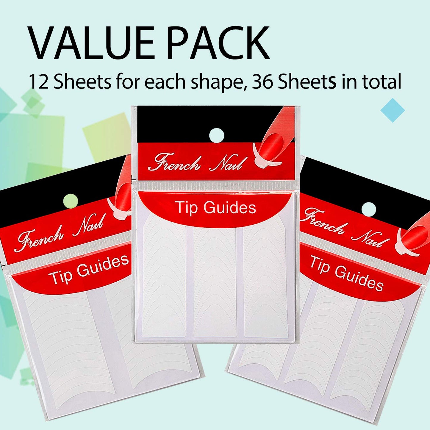 TailaiMei 36 Sheets 1368 Pieces French Manicure Nail Art Stickers, 3 Designs Self-Adhesive Nail Tips Guides for DIY Decoration Stencil Tools (3 Moon Shape Design, 36 Sheets)