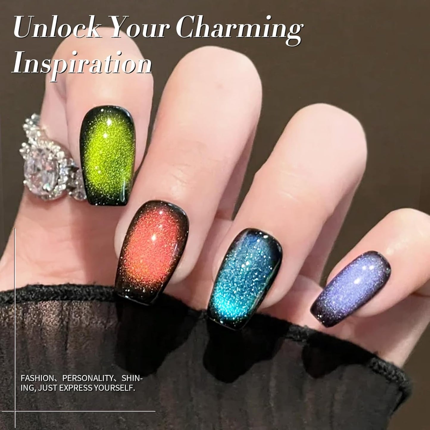 Born Pretty Magnetic Gel Nail Polish,Glitter Magnetic Gel Polish Shimmer Auroras Magnetic Gel Nail Art Manicure Kit 6PCS