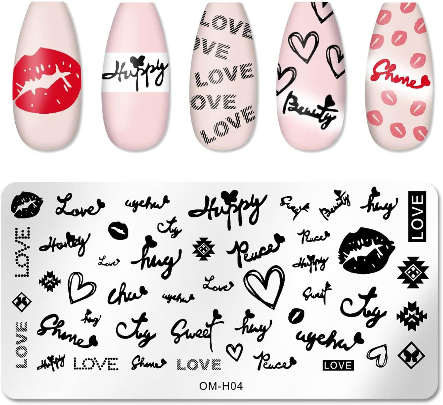 6pcs Nail Art Stamping Plates Set Manicuring Accessories Butterfly Leaves Flowers Fruits Geometry Heart Love Image Template for DIY Tips Decoration