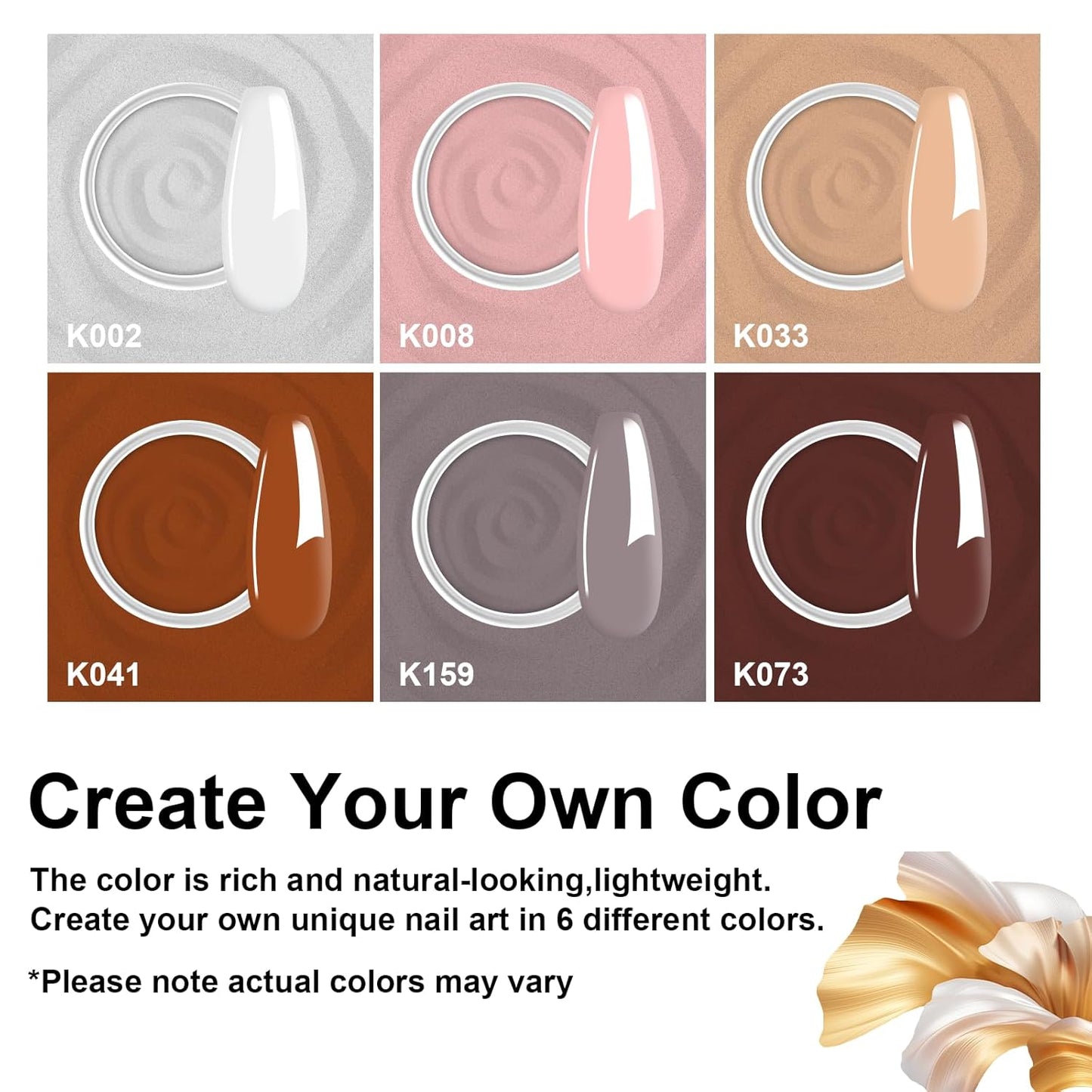 12 Pcs Dip Powder Nail Kit Starter Quick Drying, 6 Colors Nude Brown Grey Mocha Dipping Powder Kit With Base & Top Coat/Activator/Brush Saver No Needed Nail Lamp Curing