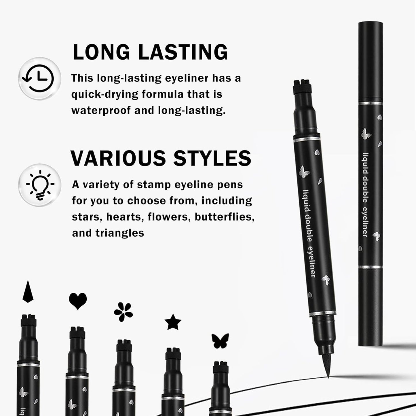 Double-headed Eyeliner Stamp Pencil Black Liquid Winged Eyeliner Stamp Pen Waterproof Smudgeproof Eye Liner Stamp for Eye Makeup(02 Heart)