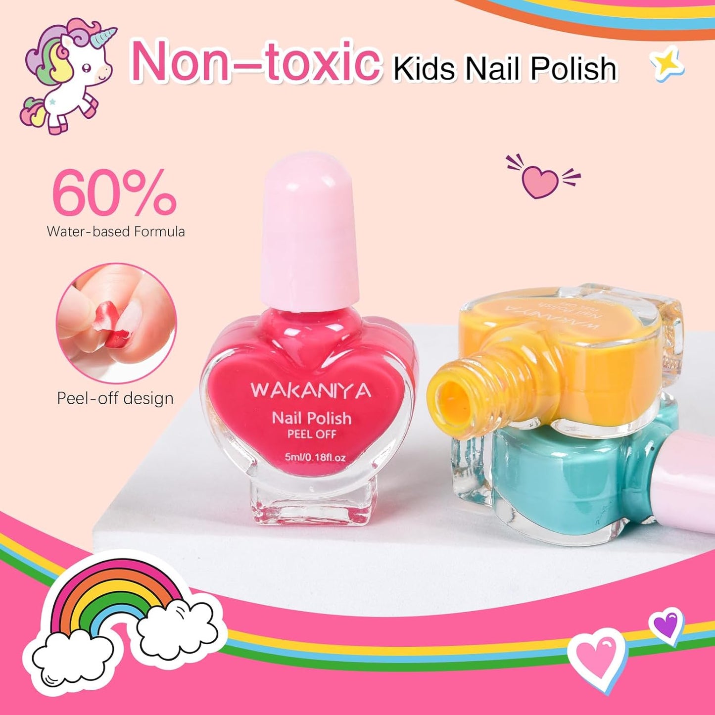 Kids Nail Polish Set - Non Toxic, Quick Dry Peel Off Girls Nail Polish 12 Colors with Glitter Stickers and PVC Organizer Bag