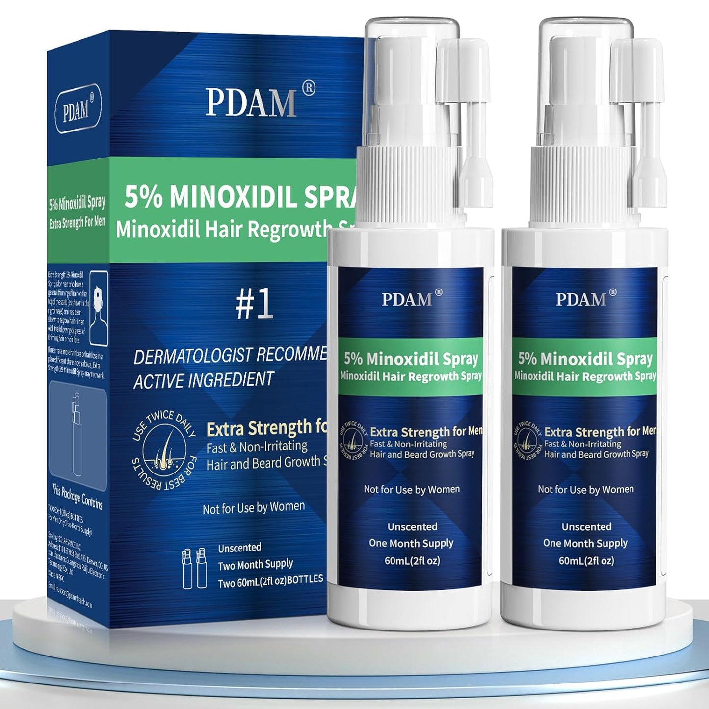 Minoxidil for Men Hair Growth Spray - 5% Topical Minoxidil for Hair and Beard Growth, Extra Strength Hair Regrowth Treatment for Hair Loss & Thinning Hair, 2 Fl Oz (60ml) *2