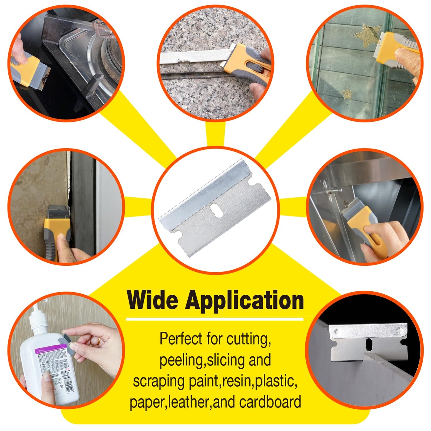 Great Andrew Single Edge Razor Blades, 200 Pack Straight Edge Razor Blade Safety Refills Blades Scraper for Box Cutting, Crafts, DIY, Heavy Duty & Industrial Use