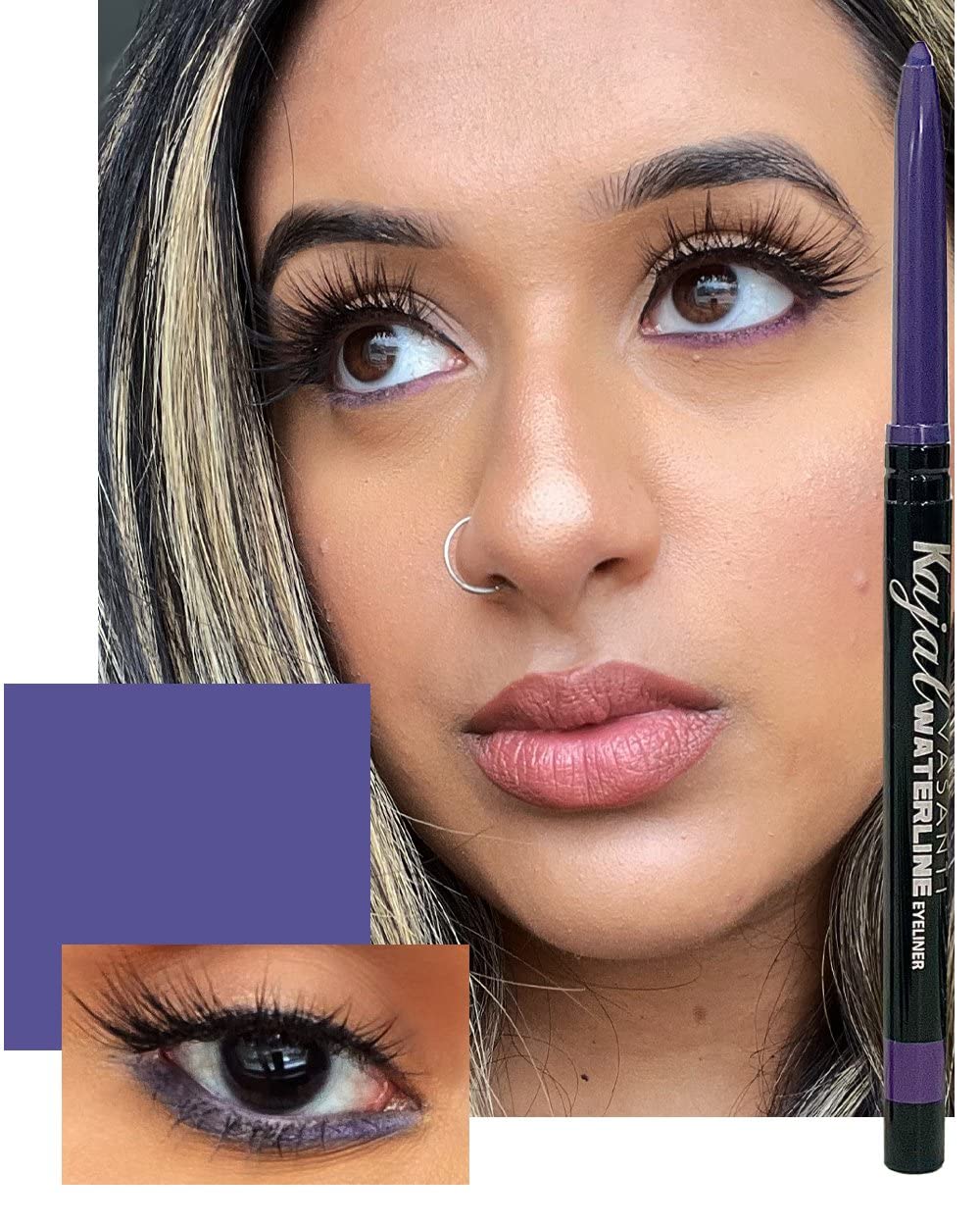 VASANTI Kajal Waterline Eyeliner Pencil (Violet Rays) - Long lasting, Blendable, Safe for Sensitive Eyes, Waterline Eye Liner - Water resisitant & Smudge proof - Opthalmologist Approved and Tested