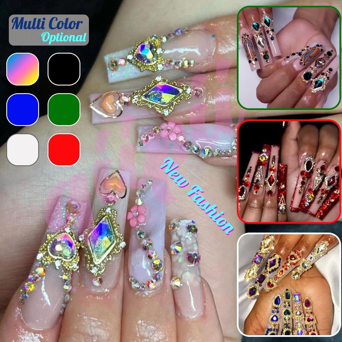 24pcs Crystal AB Nail Rhinestone Luxury Nail Charms 3D Heart Charms for Nails Big Nail Gems Nail Crystal Diamonds Jewelry Stones Alloy Nail Art Studs Nail Art Supplies w Box for Nails Decorations