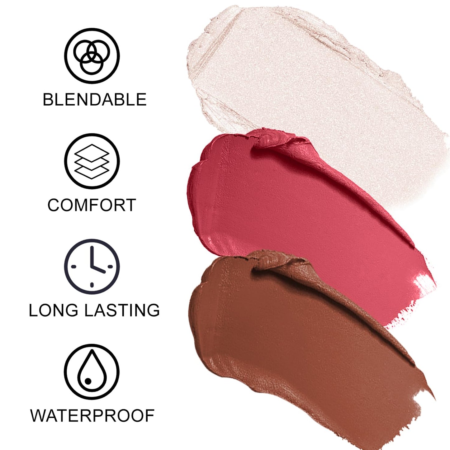 3Pcs Contour Stick Makeup Set, Shades with Highlighter Blush Bronzer Stick Kit for Sculpt the Cheeks and All Skin Type, Longwear Smooth Non-greasy Formula for All Skin Types, Mature