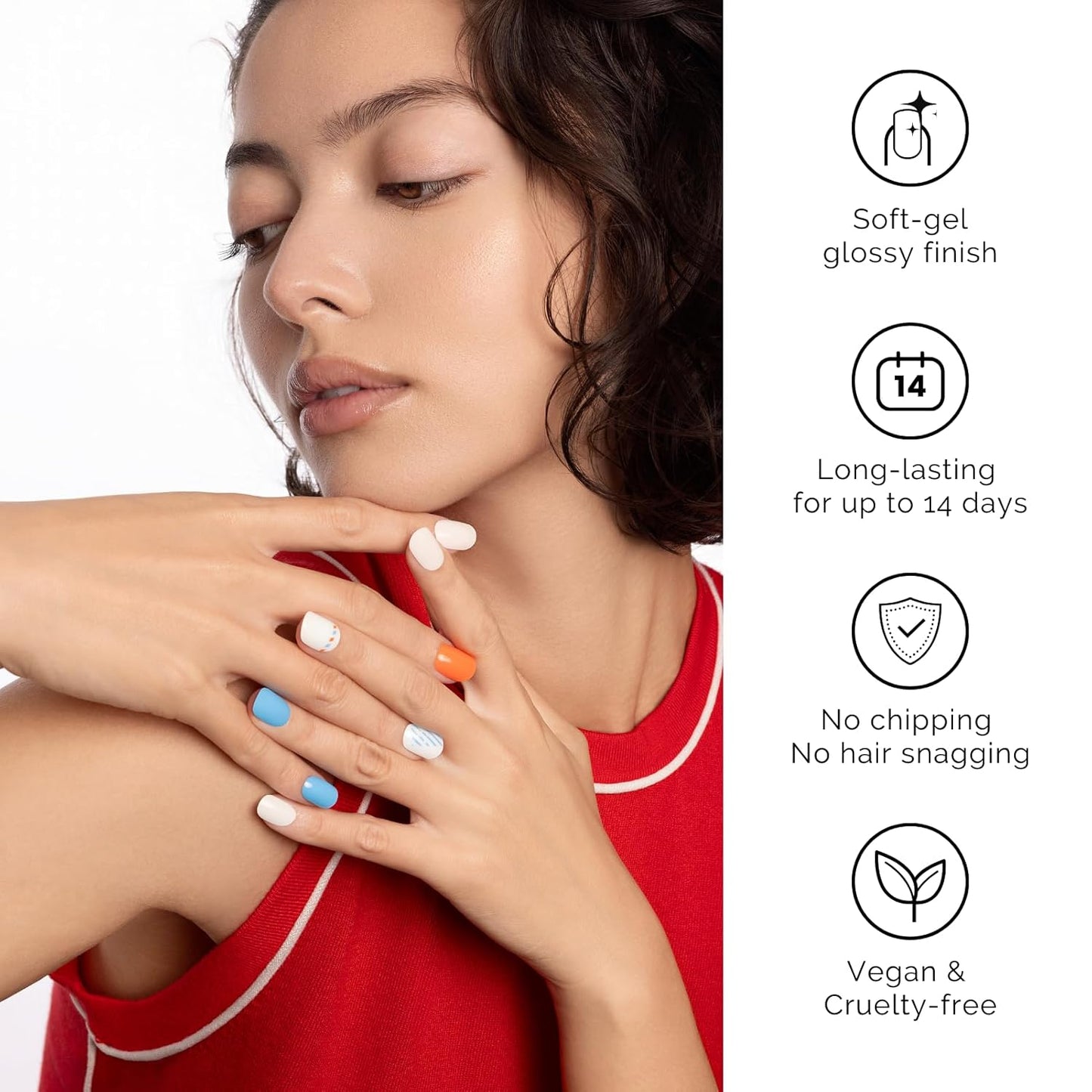 NAILOG Semi Cured Gel Nail Strips - 34 pcs | Buy 2 Get 1 UV Lamp | Long Lasting Nail Polish Sticker Wraps with Glossy Gel Finish, Send Me A Letter