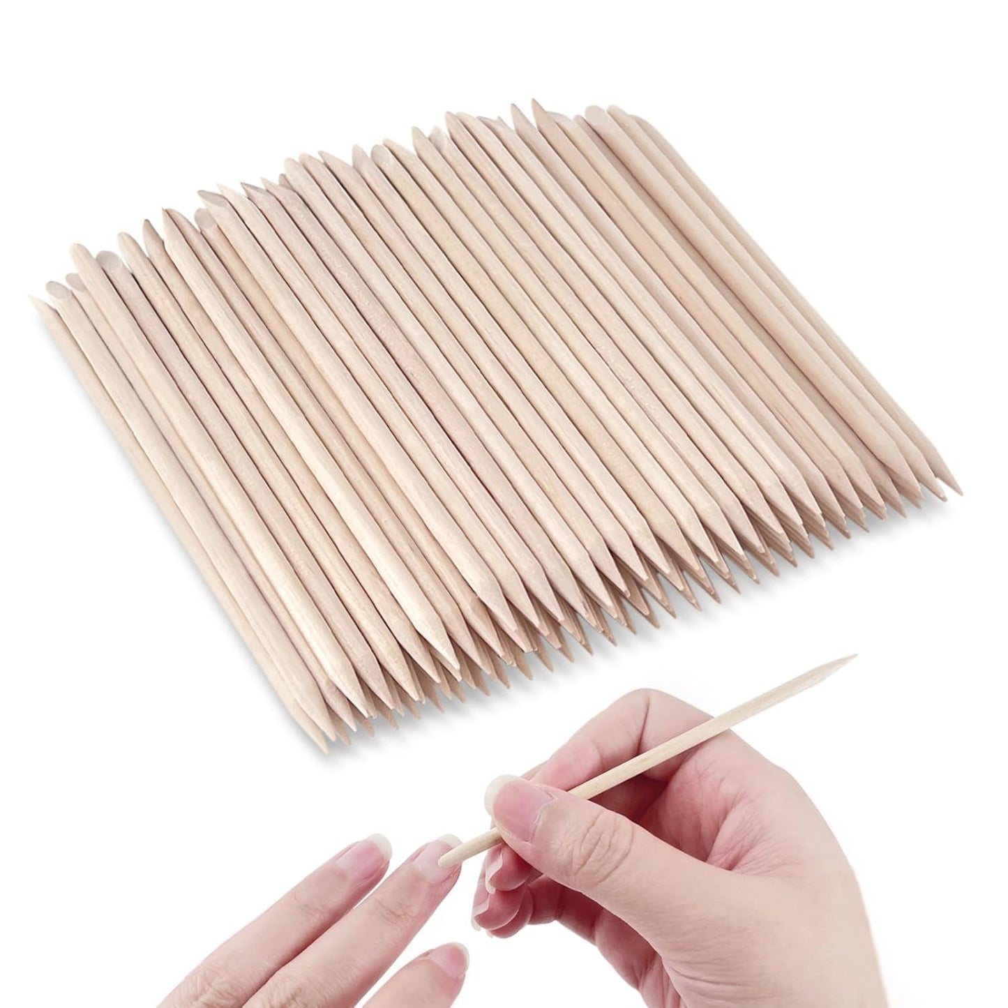 300 Pcs 4.5 Inch Orange Wooden Cuticle Pusher Sticks, Double-Sided Professional Manicure and Pedicure Pushers for Nail Art