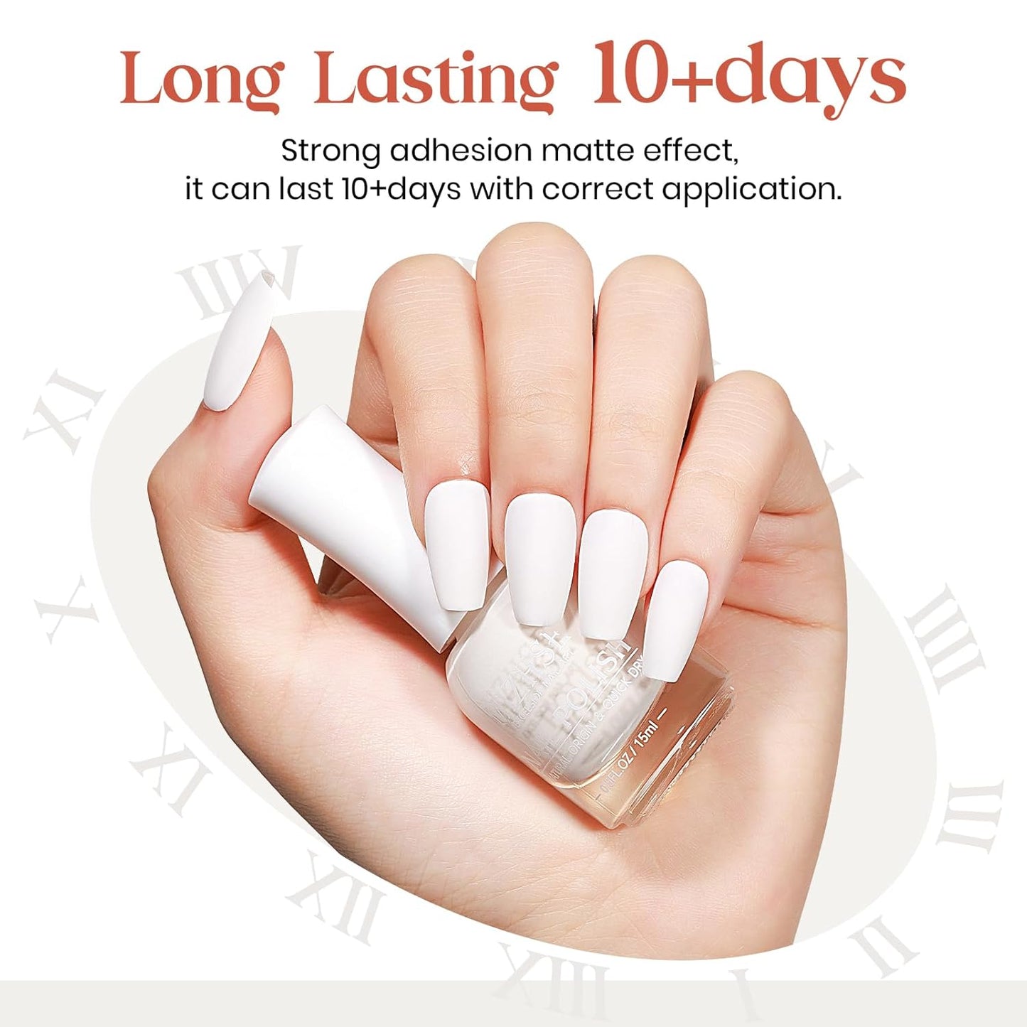 MIZHSE White Nail Polish Matte, 15ML Large Capacity Quick Dry Nail Lacquer for Nail Art Varnish, Mist Effect Matte Finish Velvet Nail Polish for Women Girl Nail Art DIY Home. 0.53 fl oz