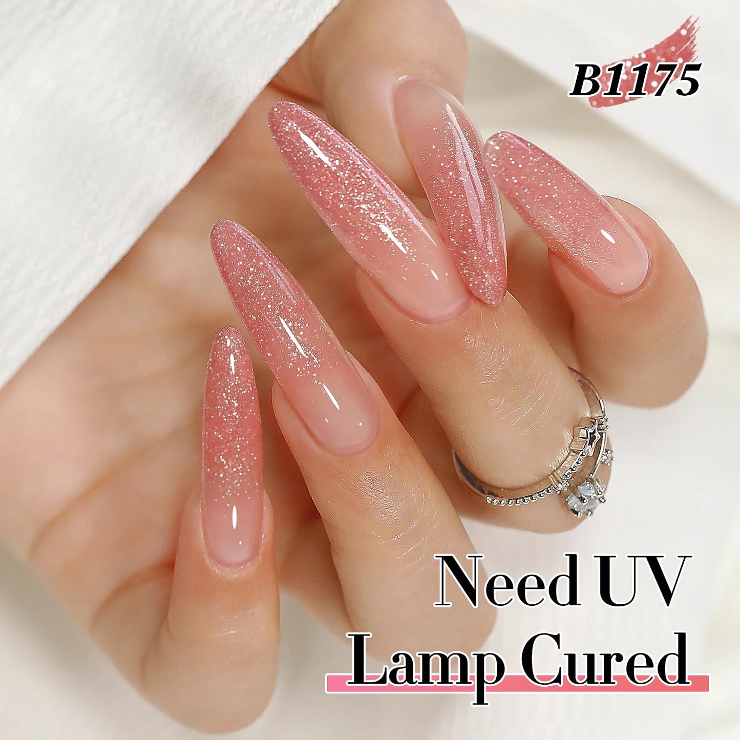 Double Rhythm 0.5Oz Glitter Gel Polish Shimmer Reflective Color for Nail Art Salon DIY Soak Off 15ml Nail Lamp Gel Polish at Home (Rose Pink-B1175)