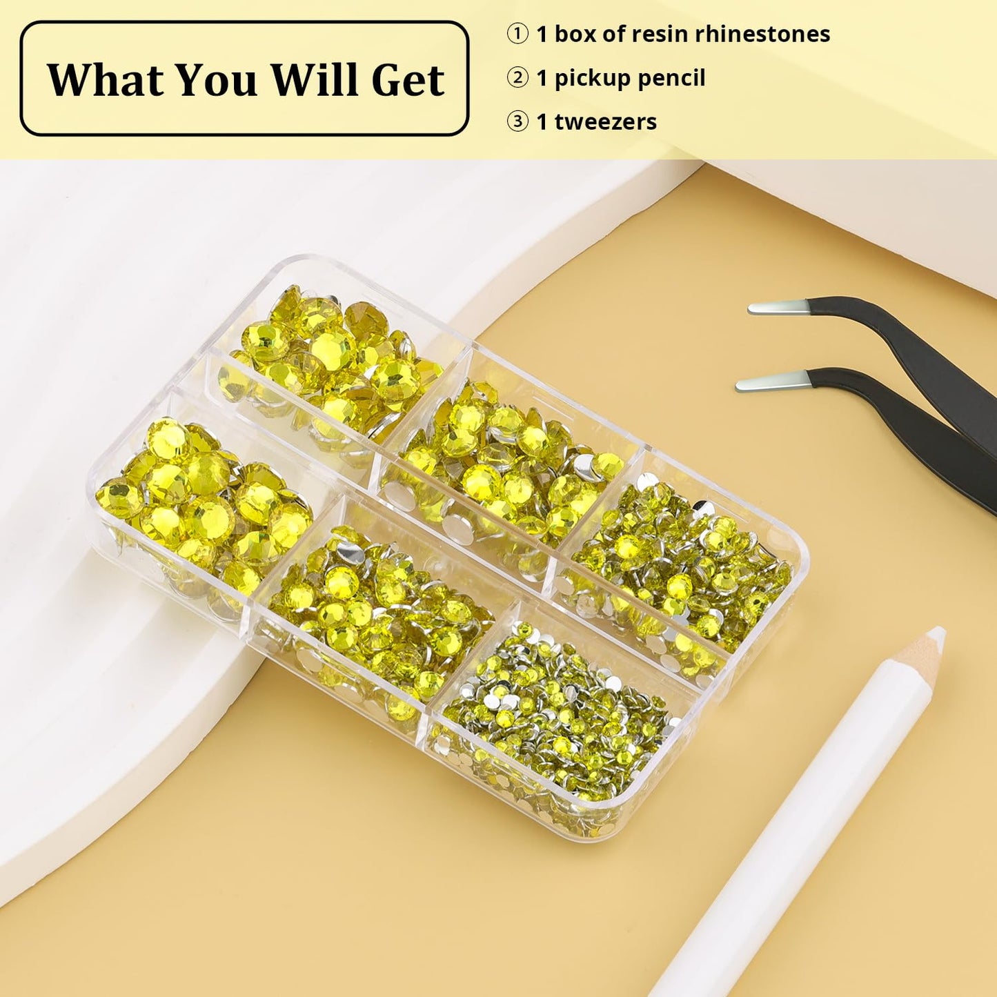 Resin Rhinestones for Crafting, 1 Box Lemon Yellow Multi Sizes Flatback Bedazzling Crystals for Crafts Nail Art Deco, Non Hotfix Gems Charms for Tumbler Shoes Clothing Fabric Face Makeup
