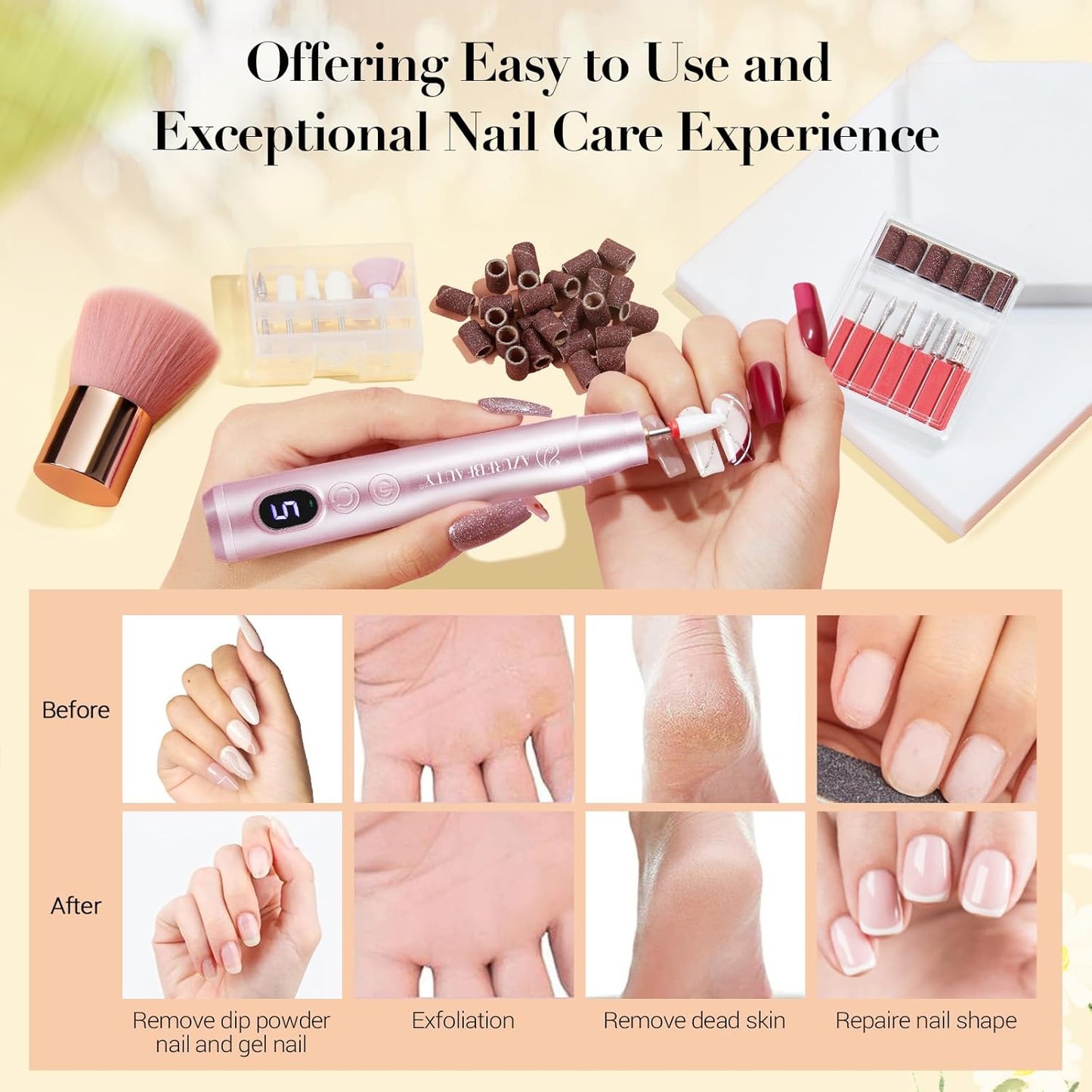 AZUREBEAUTY Dip Powder Nail Kit with Electric Nail Drill 24 Colors Bright Green Pink Orange Nail Starter Kit with Dip Liquids Base Top Coat Activator Portable Manicure French Nail Art Essential Set