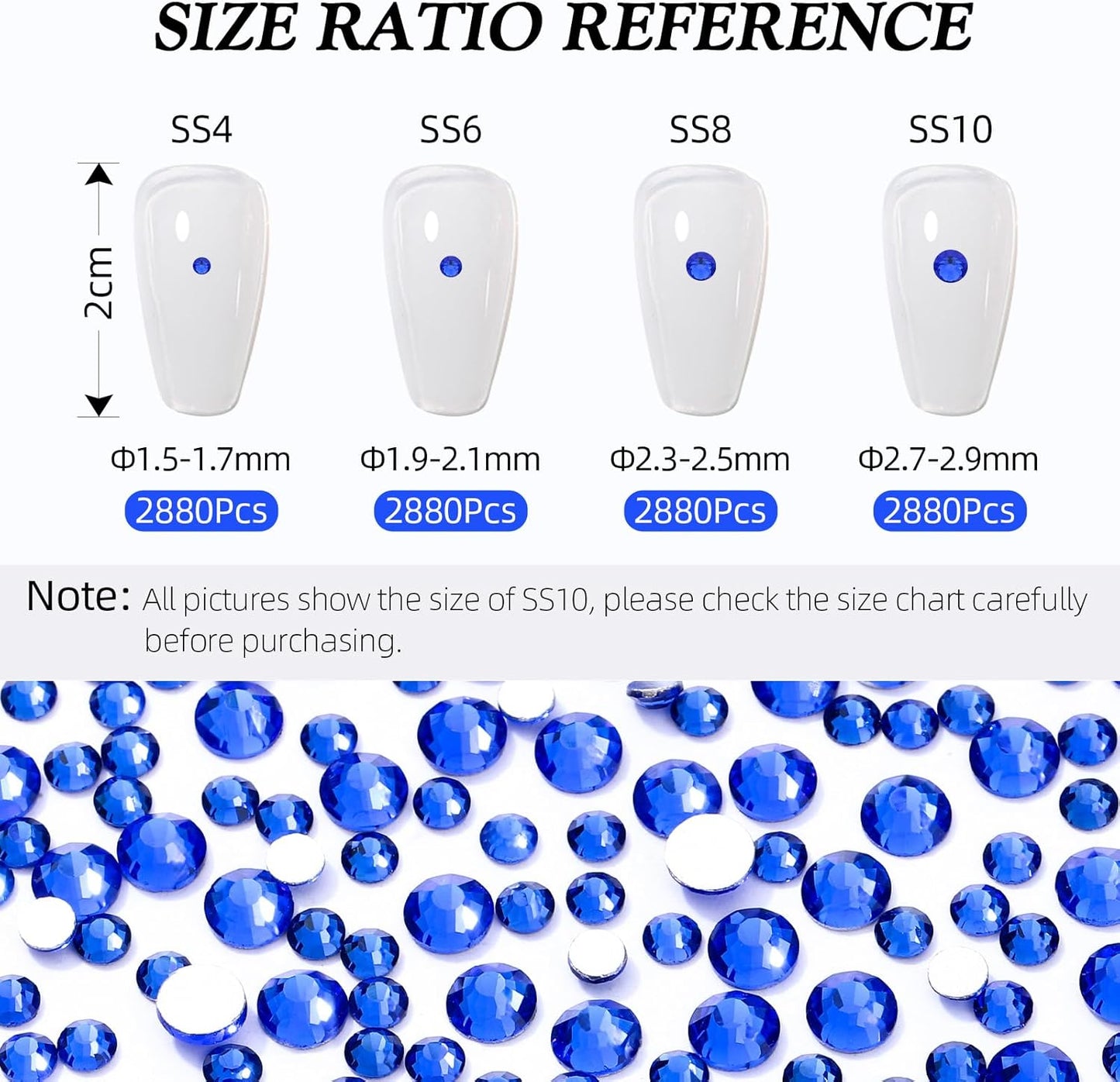 Sapphire Flatback Rhinestones, Glass Rhinestones for Nail Art and Craft, Glue Fix, Loose Crystal Gemstones(Blue, SS4, 2880pcs, 1.5-1.7mm)