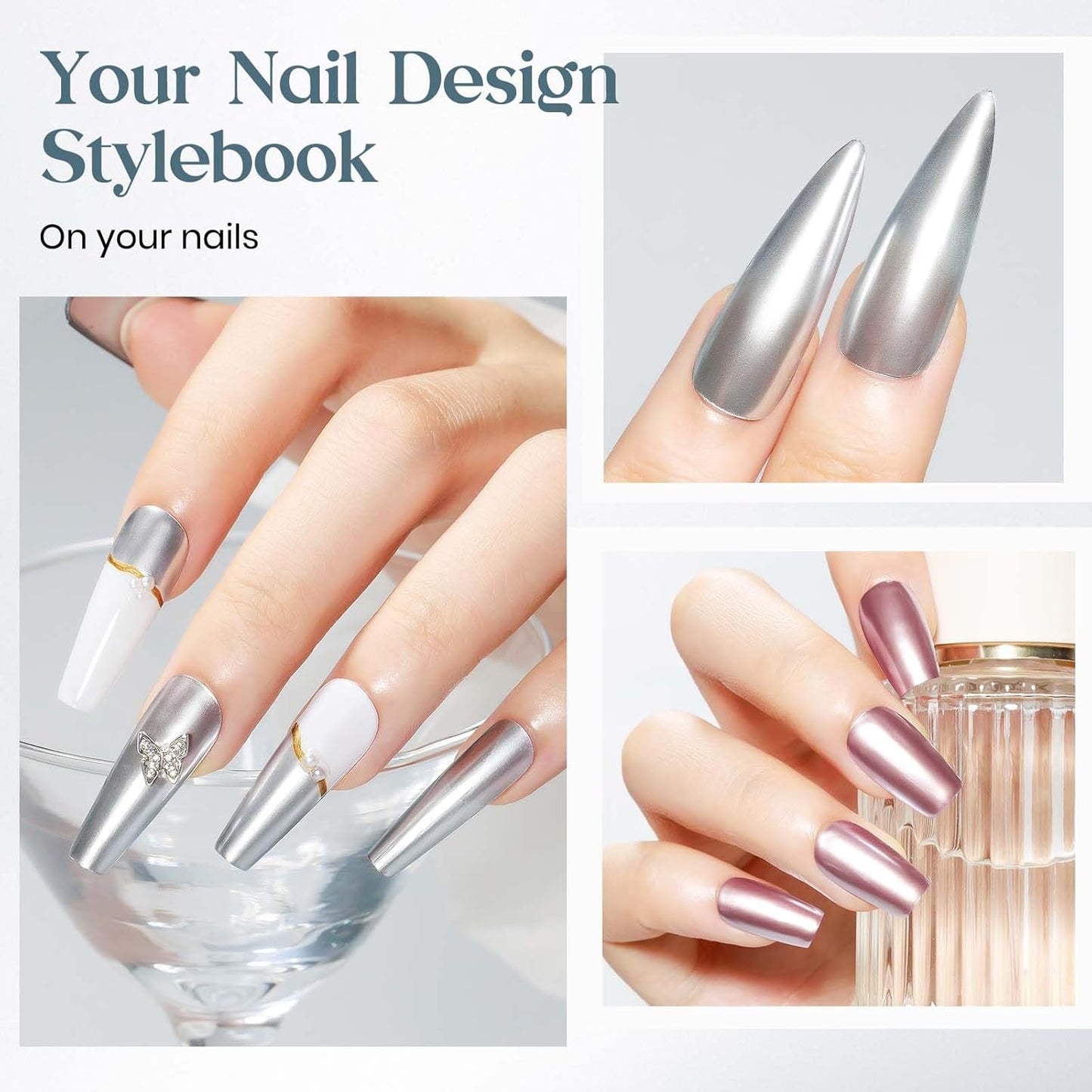 MIZHSE Silver Mirror Nail Polish, Quick Dry Metallic Nail Polish, Air Dry Fast Chrome Nail Lacquer Bright Color Oil-based Nail Art Manicure Home DIY