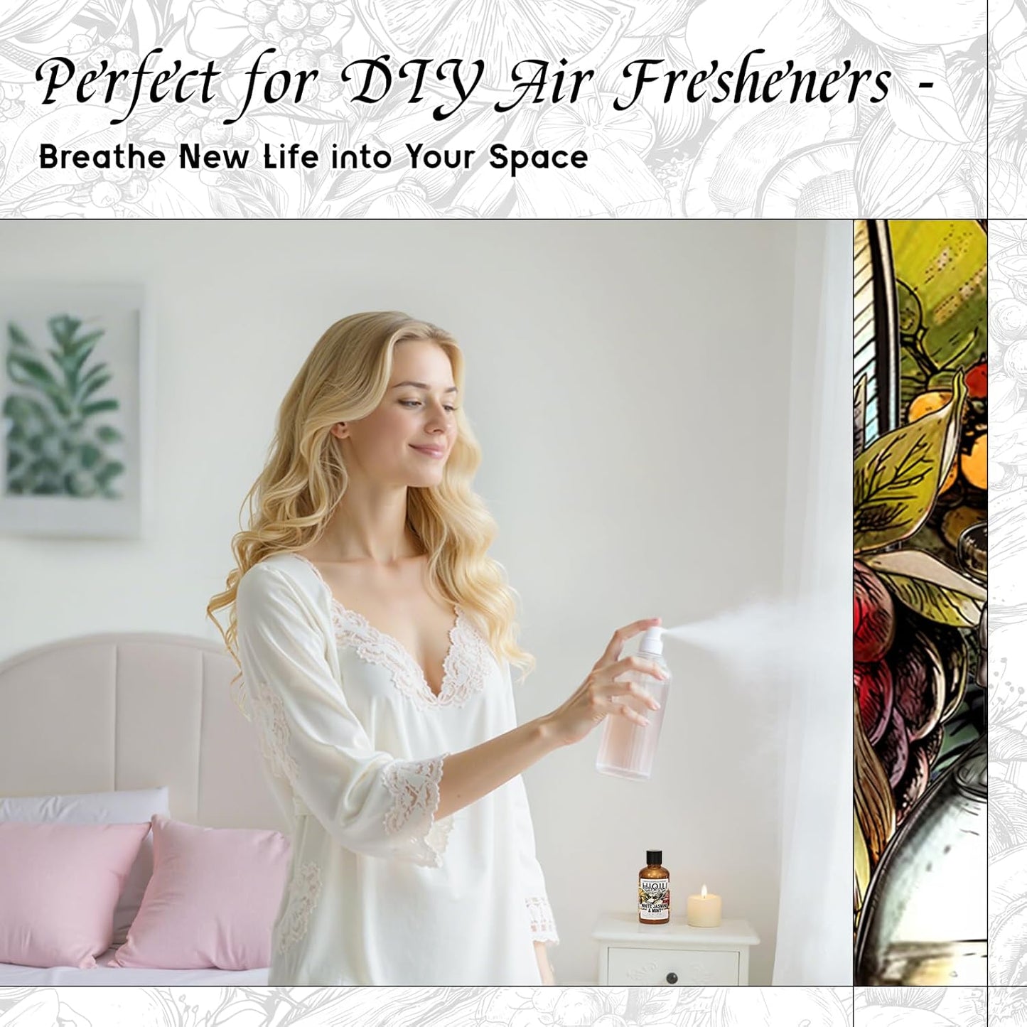 HIQILI White Jasmine & Mint Fragrance Oil for Diffuser, Candle, Soap & Perfume Making, Floral Herbal Scent with Fresh Tea Notes, Long-Lasting Scent - 1 Fl Oz