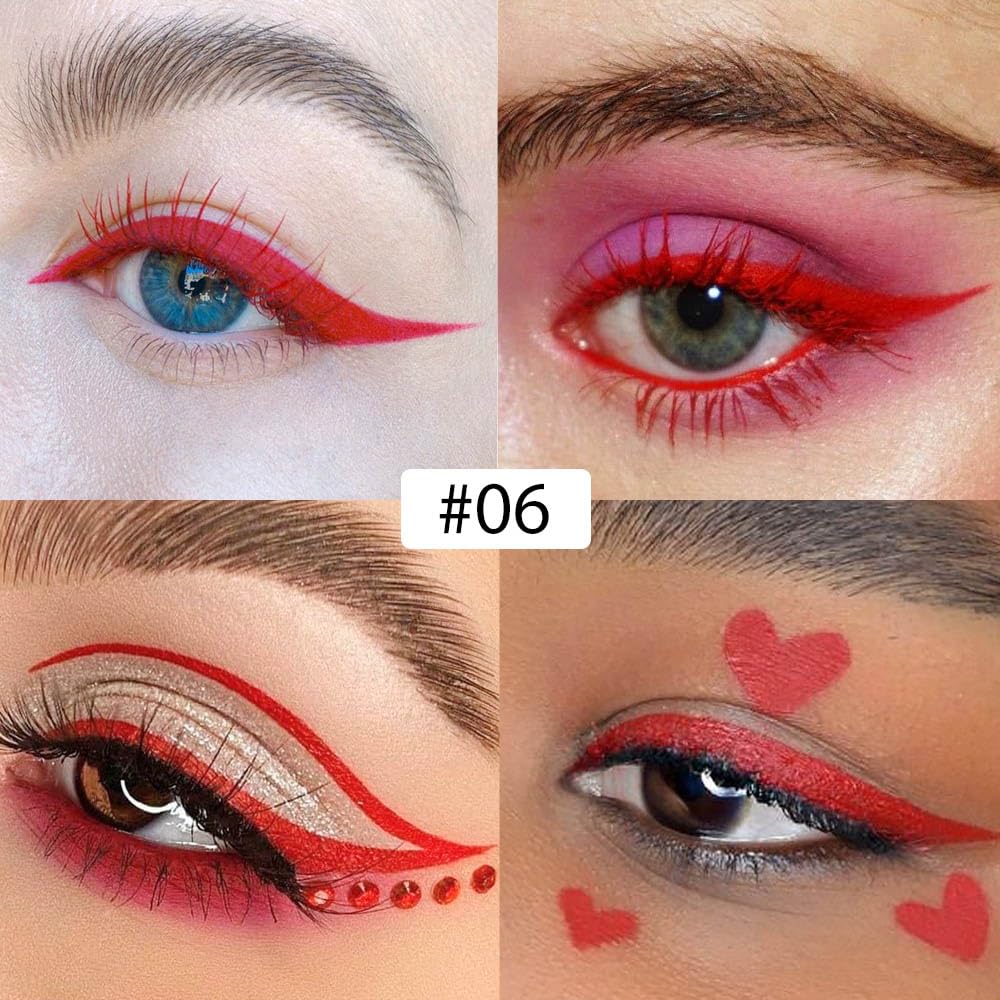 evpct 1Pcs Red Liquid Eyeliner Makeup Waterproof Brown Eye Liners for Women, Eyes Wing Eyeliner Stamps Shapes Colored Eyeliner delineador de ojos a prueba de agua contra el agua blanco para ojos
