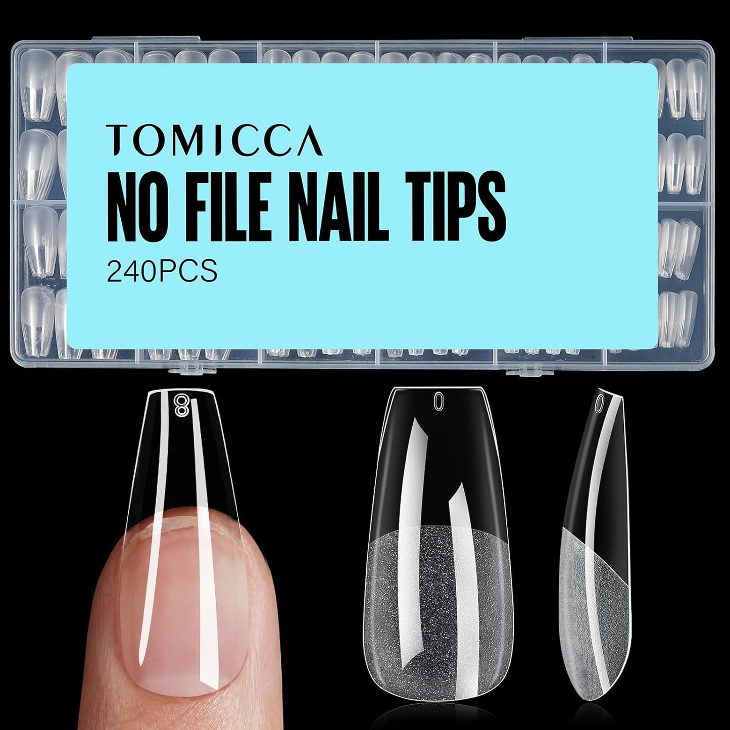 TOMICCA Medium Coffin Nail Tips, 240Pcs Half Matte Soft Acrylic Nail Tips, 12 Sizes Acrylic False Nail Tips, Nail Extension Tips for Beginner and Professional Home Diy