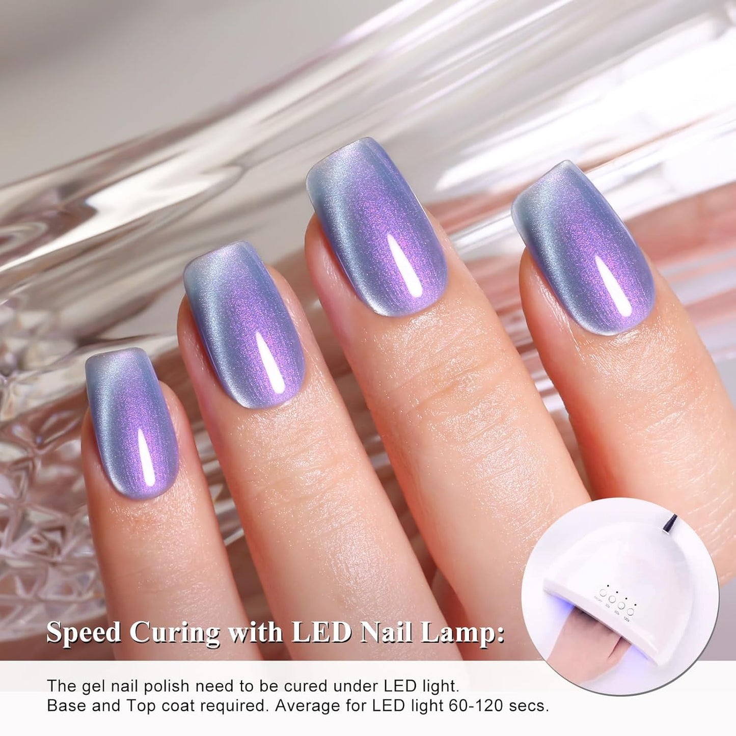 Imtiti Aurora Cat Eye Gel Polish, Pearl Blue Purple Holographic Glitter Magnetic UV Soak Off Gel Nail Polish (0.34 Fl Oz-994)