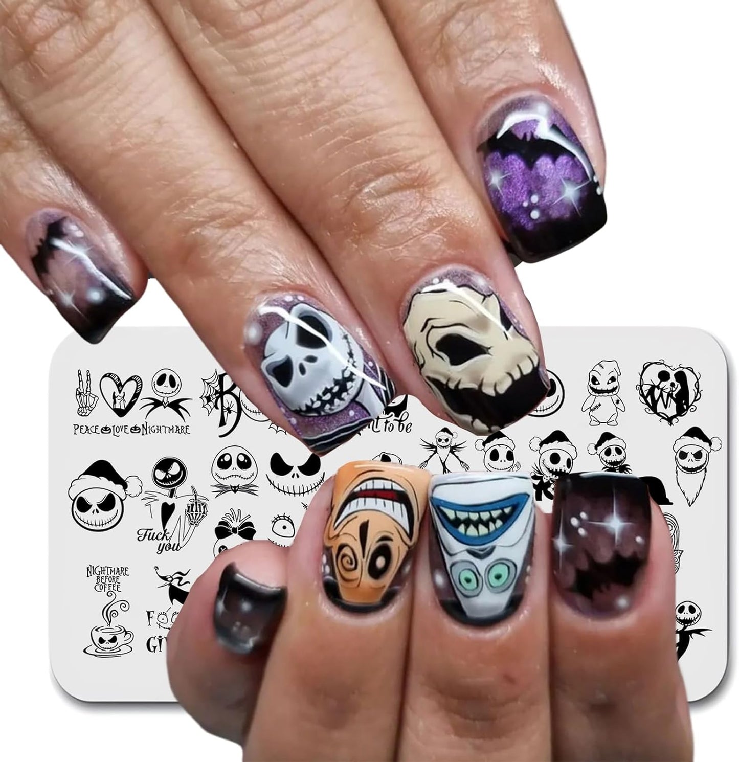 Christmas Nail Stamping Plate Nightmare Christmas Nails Stamping Kit Templates The Day of Dead Ghost Holiday Nail Stamping Plate Christmas Hat Nail Stamper Kit for Women Girls DIY Salon