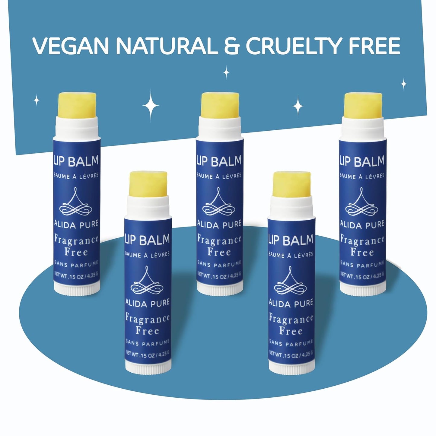 Fragrance Free Lip Balm, Vegan Set, Unscented, No Flavor, Beeswax Free, Organic Jojoba and, Avocado Oil, Vitamin E, Natural Moisturizer for Dry, Chapped, or Cracked Lips, 5 Tube Set