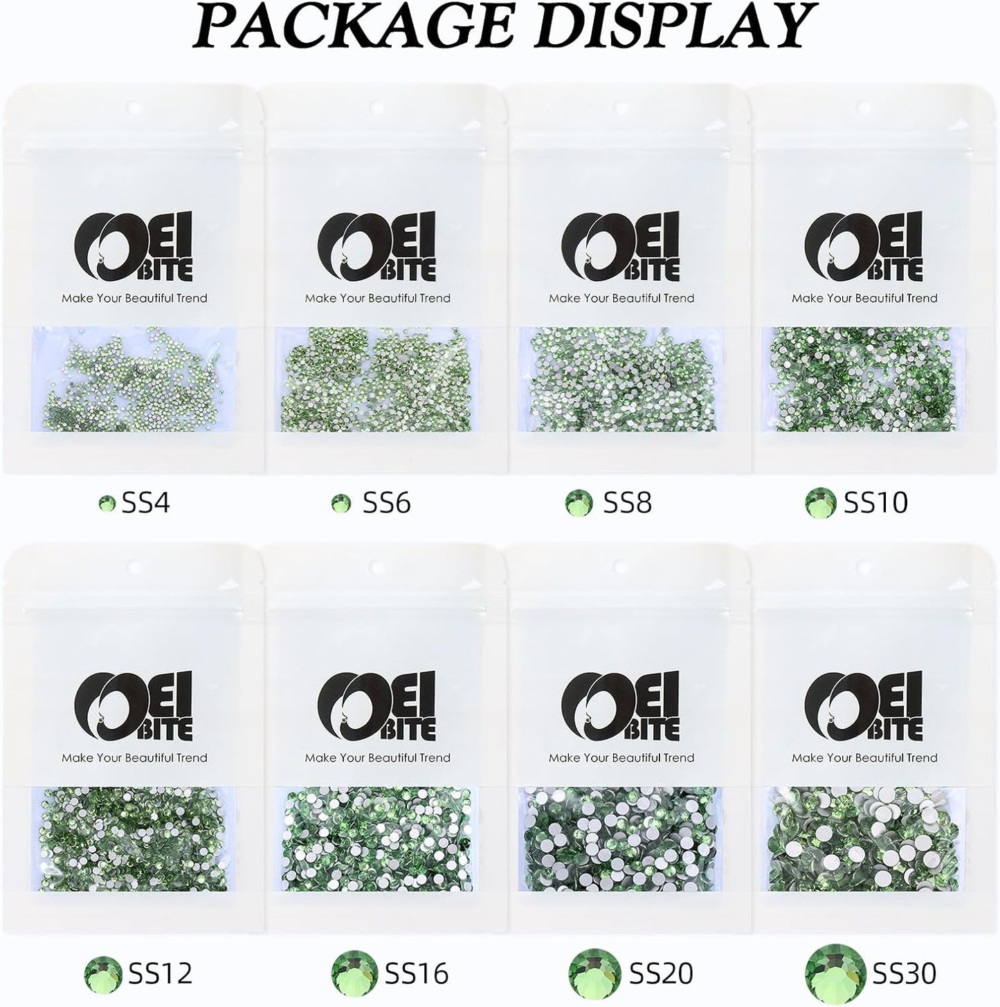 Light Green Flatback Rhinestones, Glass Rhinestones for Nail Art and Craft, Glue Fix, Loose Crystal Gemstones(Lt.Green, SS12, 1440pcs, 2.9-3.0mm)