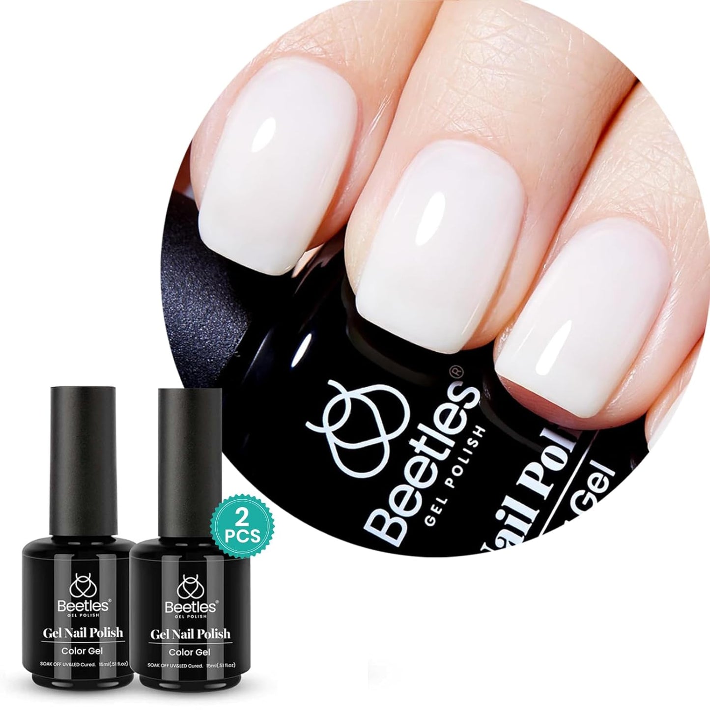 Beetles 2Pcs Milky White Jelly Gel Nail Polish 15ml Neutral Gel Polish Set Translucent Nail Concealer Soak Off UV LED Nail Lamp Jelly Sheer Gel Polish Nail Art Gel Gift for Women