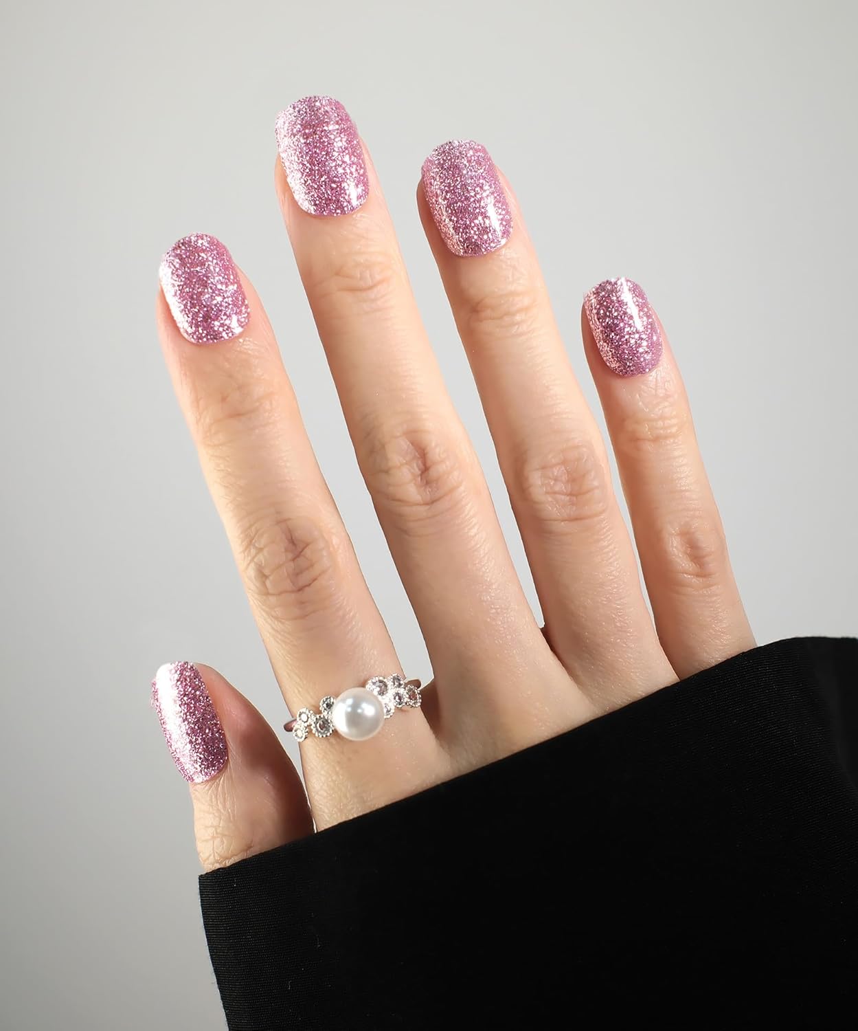 Glitter Nail Polish Strips, 32 Pcs Salon Quality Gel Nail Stickers, Long Lasting Wraps Easy to Use & Remove (Glitter Pale Red)