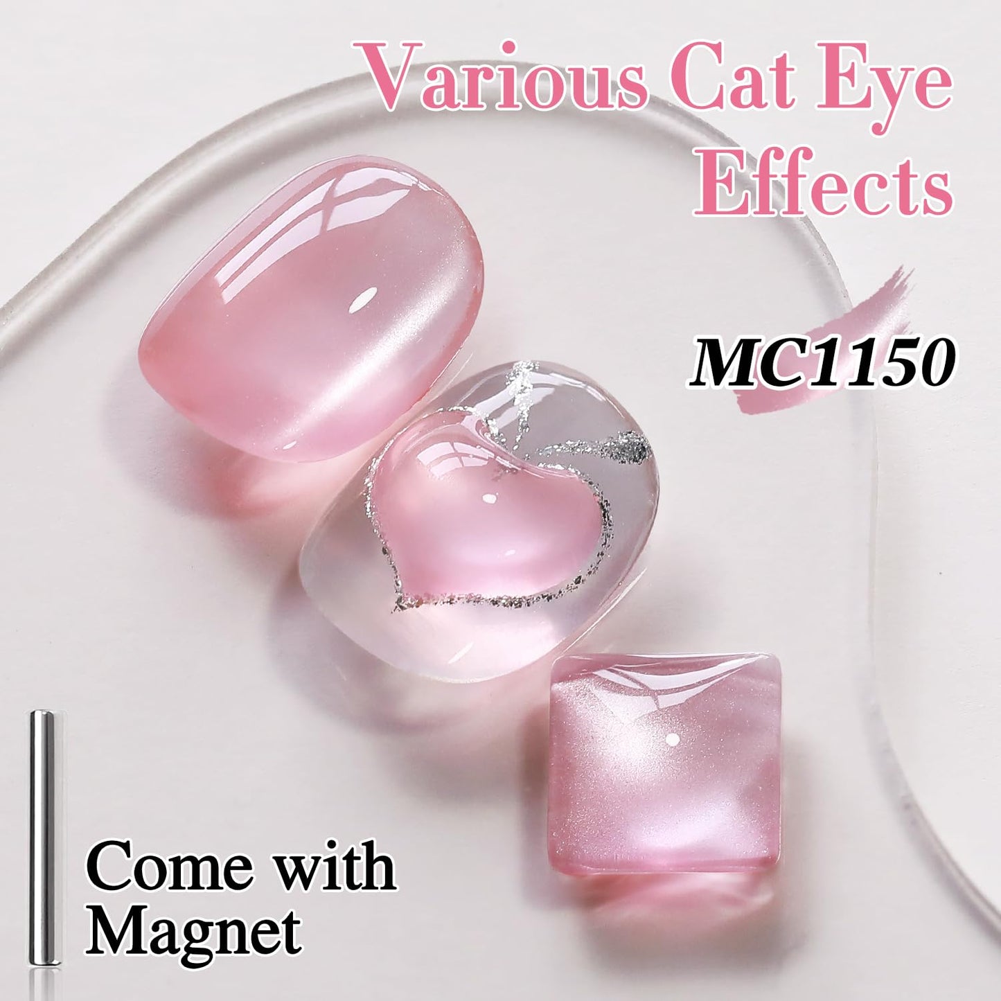 Double Rhythm 0.5 Oz Cat Eye Gel Polish with Magnet Same Color Same Bottle Holographic Glitter Shimmer Translucent Color Salon 15 ML Magnetic Nail Art (Rose Pink-MC1150)