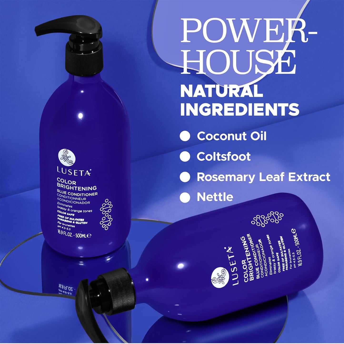 Luseta Blue Shampoo & Conditioner Set - Color Brightening for Brassy and Brunette Treated Hair, Revive Cool Tones, 2x 16.9oz