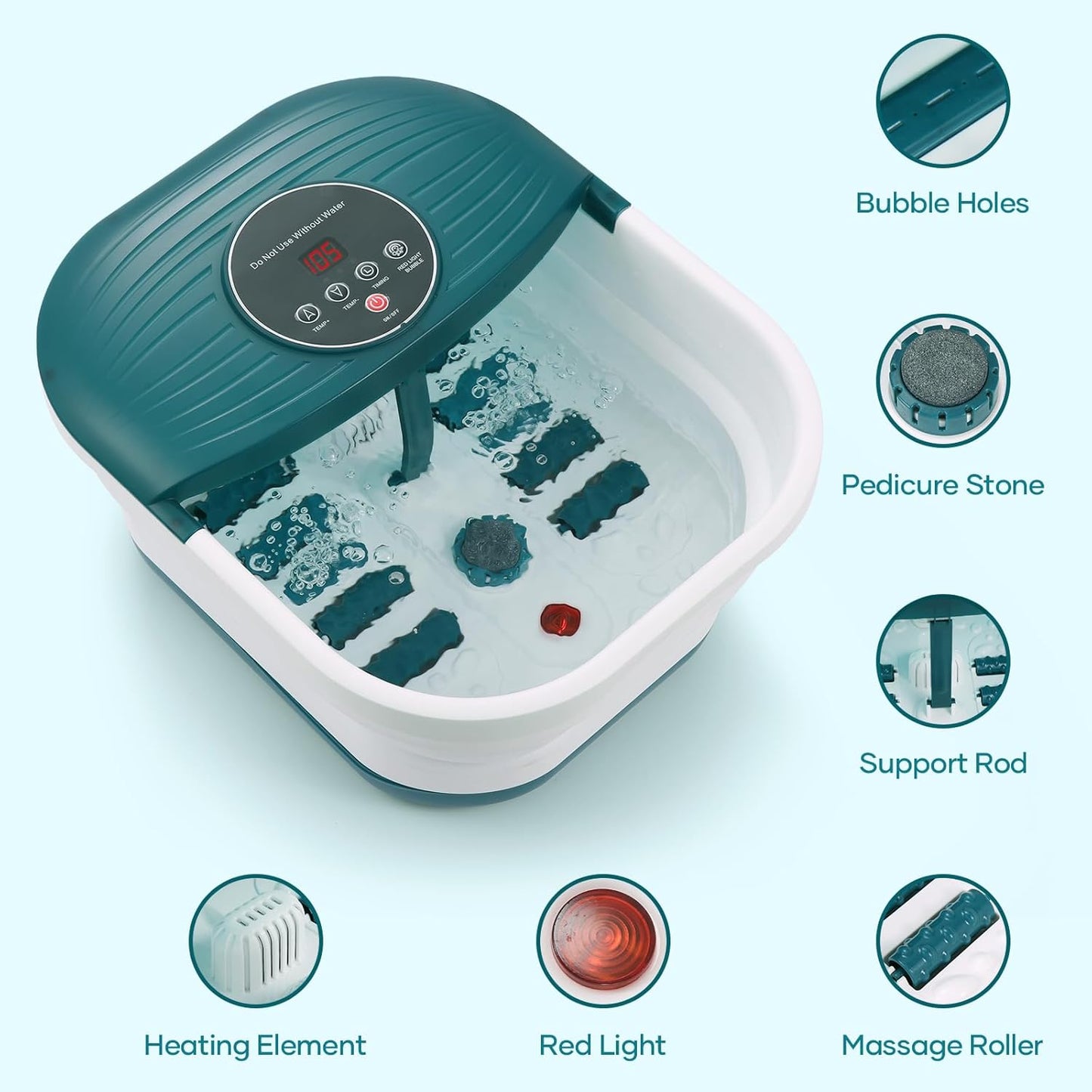 Collapsible Foot Spa Bath Massager with Heat, Bubble and Timer, 95-118℉ Adjustable Temperature Fast Heating with Pedicure Stone and Massage Rollers for Feet Stress Relief at Home