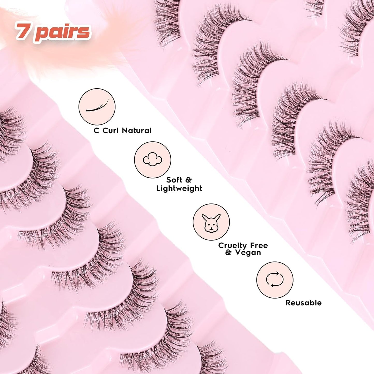 Lashes Natural Look False Eyelashes Wispy 13mm Eye Lashes Pack with Thin Cotton Band C Curl Fake Eyelashes 3D Volume For Daily Siligli Lash 7 Pair