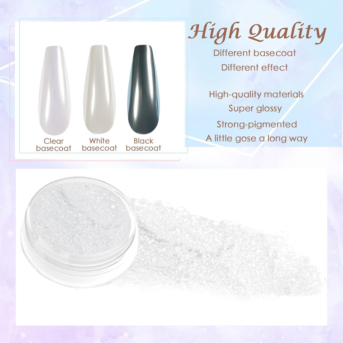 Laza White Chrome Powder Glazed Donut Metallic Effect Pigment Shimmer Mica Iridescent Aurora Glitter Fairy Dust Gel Nail Art Supplies for Techs - Pearlescent White