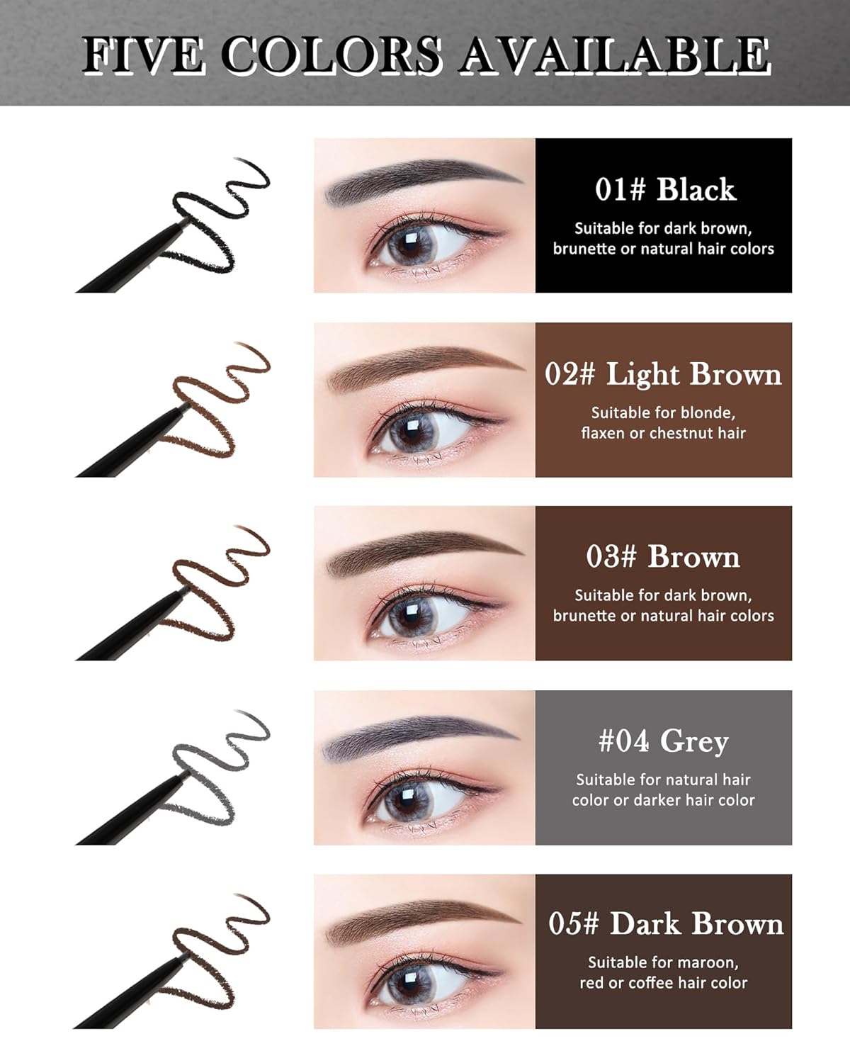 12 Pcs Waterproof Black Eyebrow Pencil Set, Professional Brow Micro Eyebrow Retractable Pencil, Ultra Fine Long Lasting for Eye Brows Women Eye Makeup Shaping & Filling Brow Gel Pen- 01