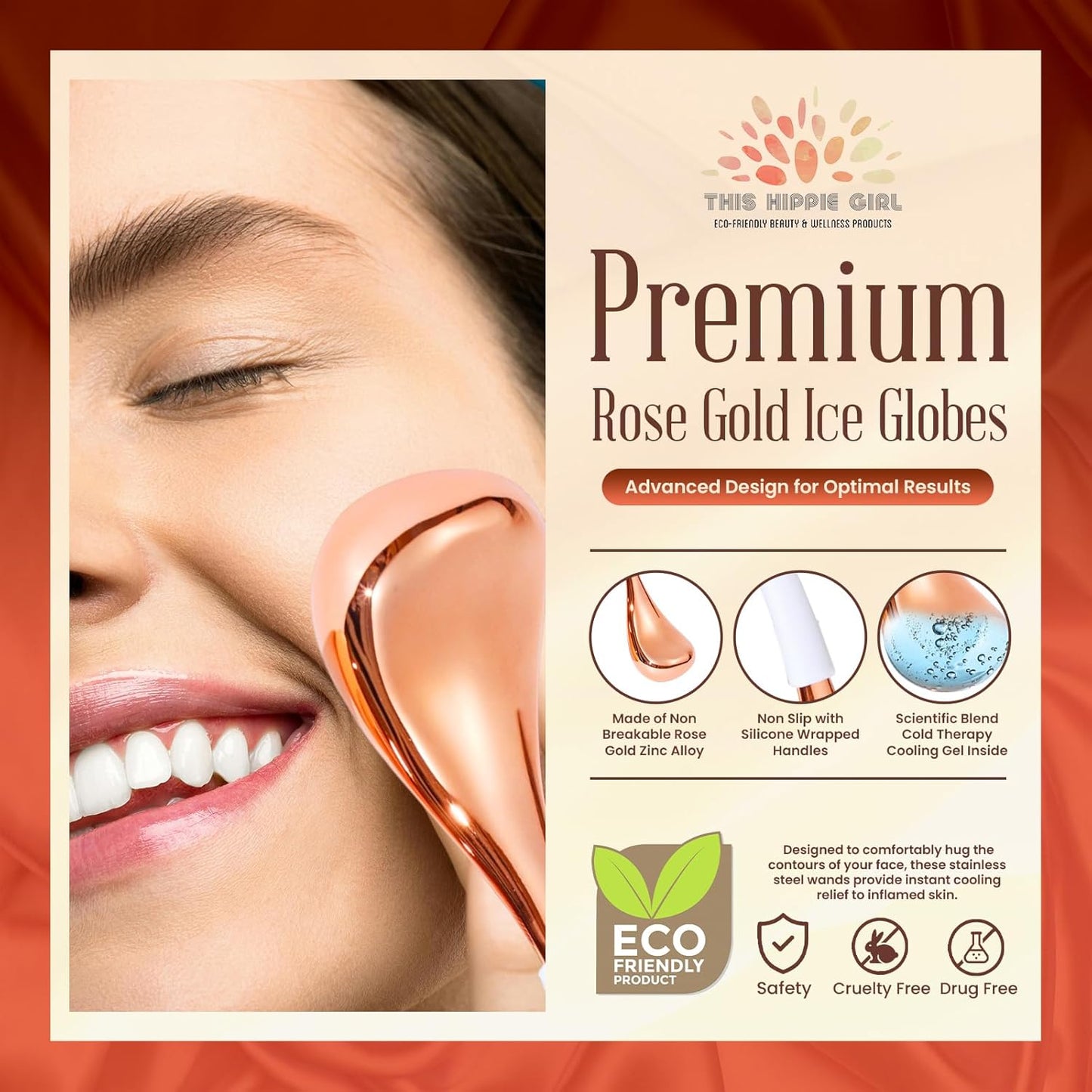 Ice Globes Facial Skin Care Tools for Women, Cryo Sticks for facials, Rose Gold Cold Therapy, Stainless Steel Cryo Wands, Soothe and DePuff Cold Bars for Face and Eyes, Facial Tools