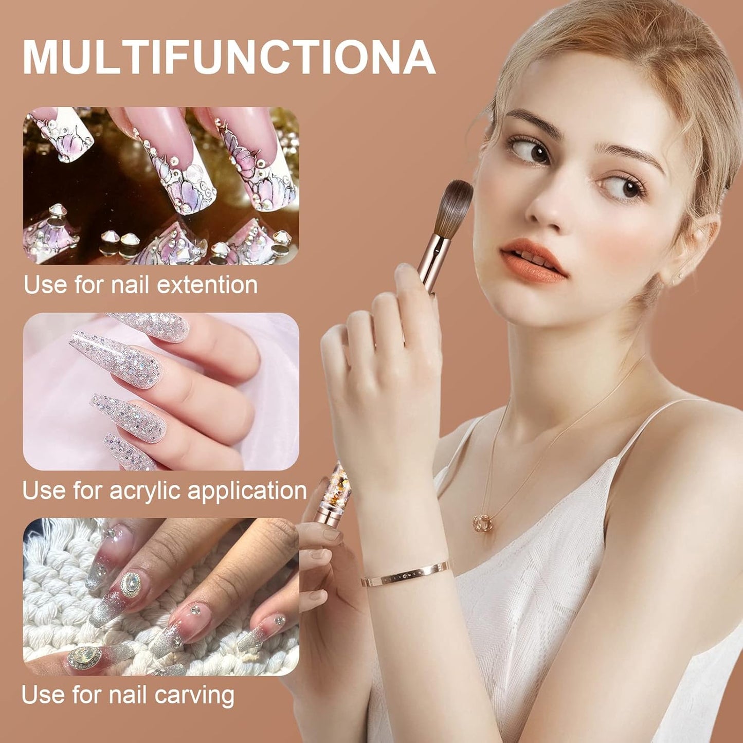 Acrylic Nail Brush Size #2,KEMEISI 100% Pure Kolinsky Nail Art Brushes Sturdy Handle Oval Shaped Acrylic Powder Nail Design Tools for Professional Manicure DIY Home Salon (Gold)