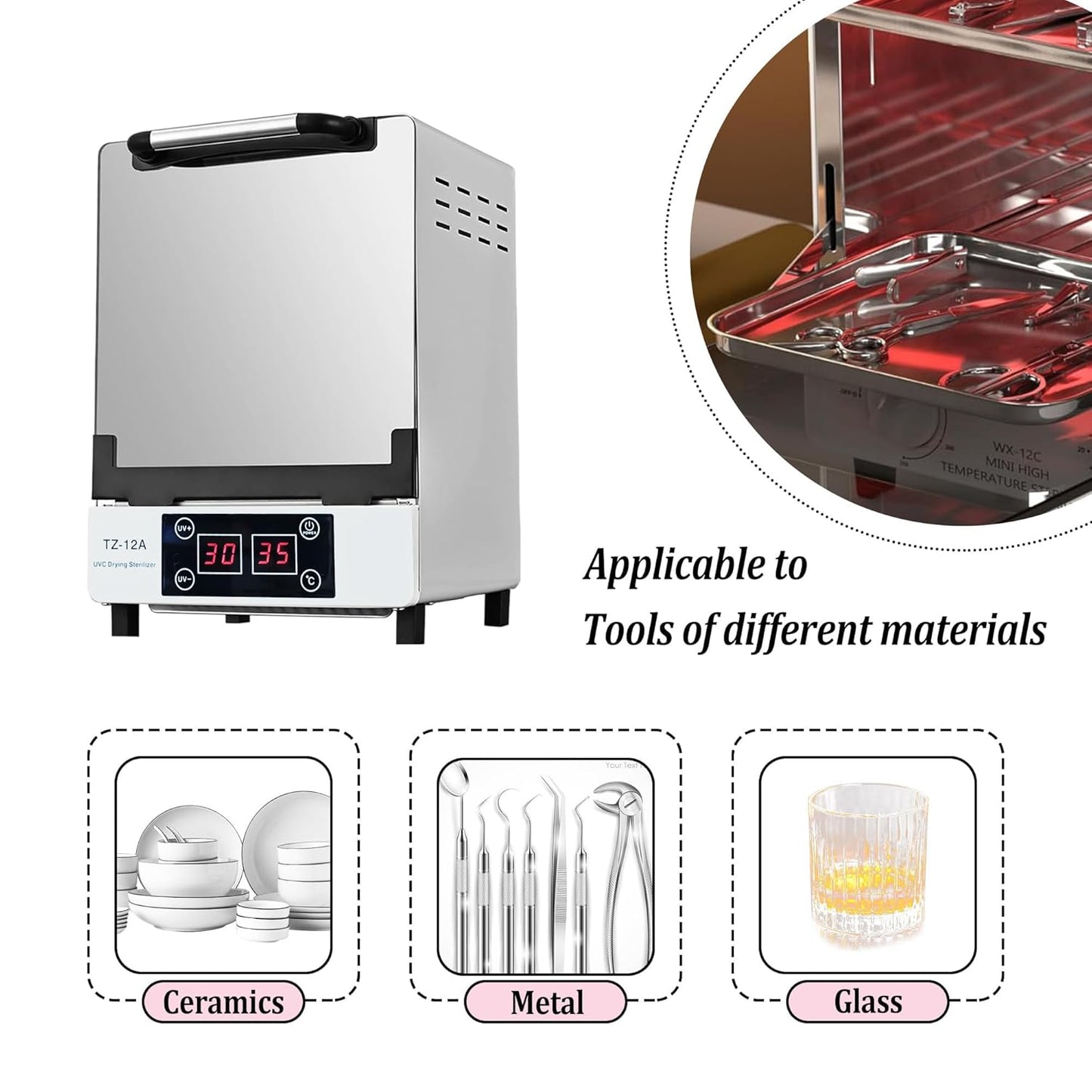 Nail Tool cleaning cabinet, Large capacity Stainless Steel cleaning, with Drying Function, Temperature and Timer Control, up to 60 Minutes, 110V Power Supply