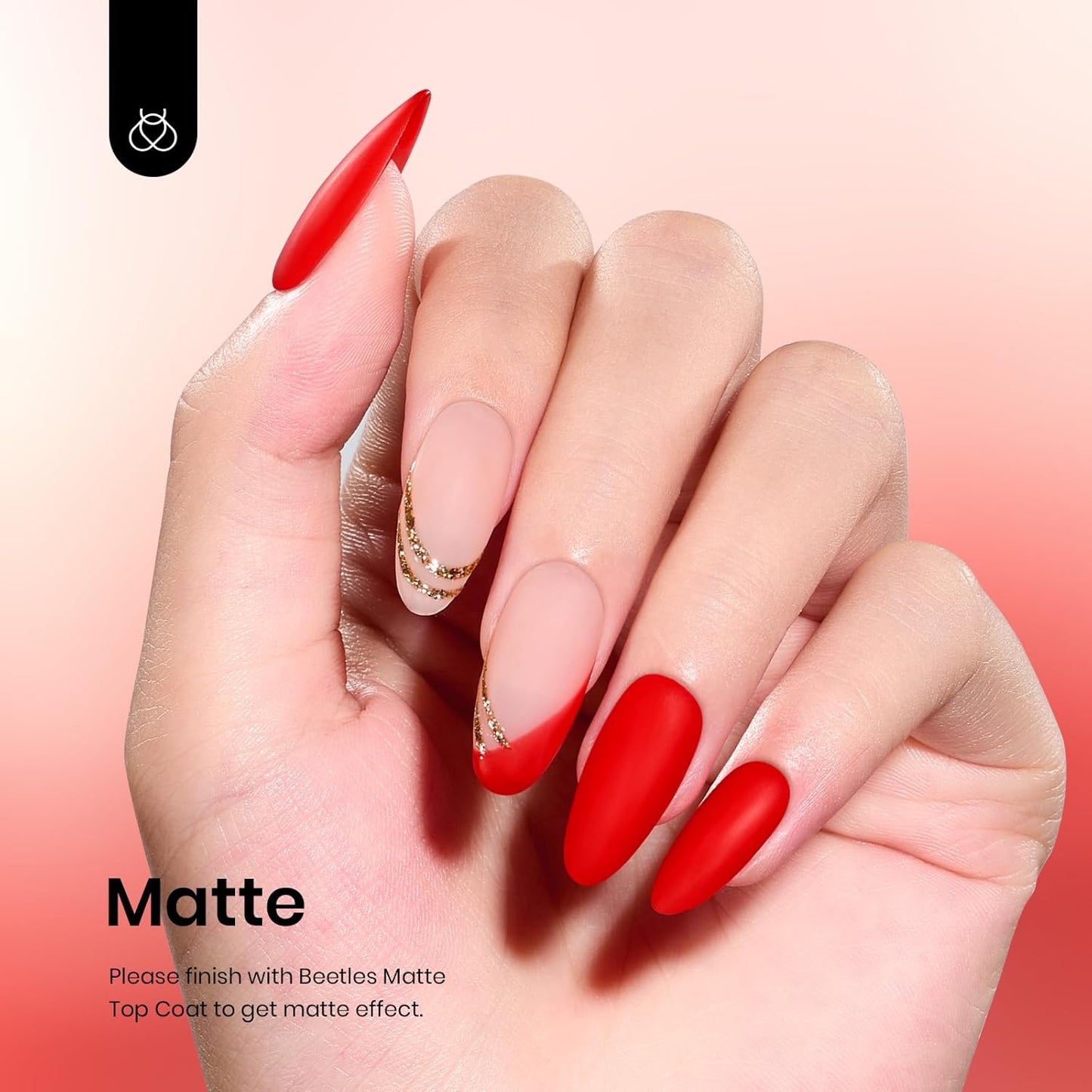 Beetles Red Gel Nail Polish, 1 Pcs 15ml 0.51 FL.OZ Red Color Soak Off U V LED Gel Polish Nail Art Design Manicure Salon DIY Salon