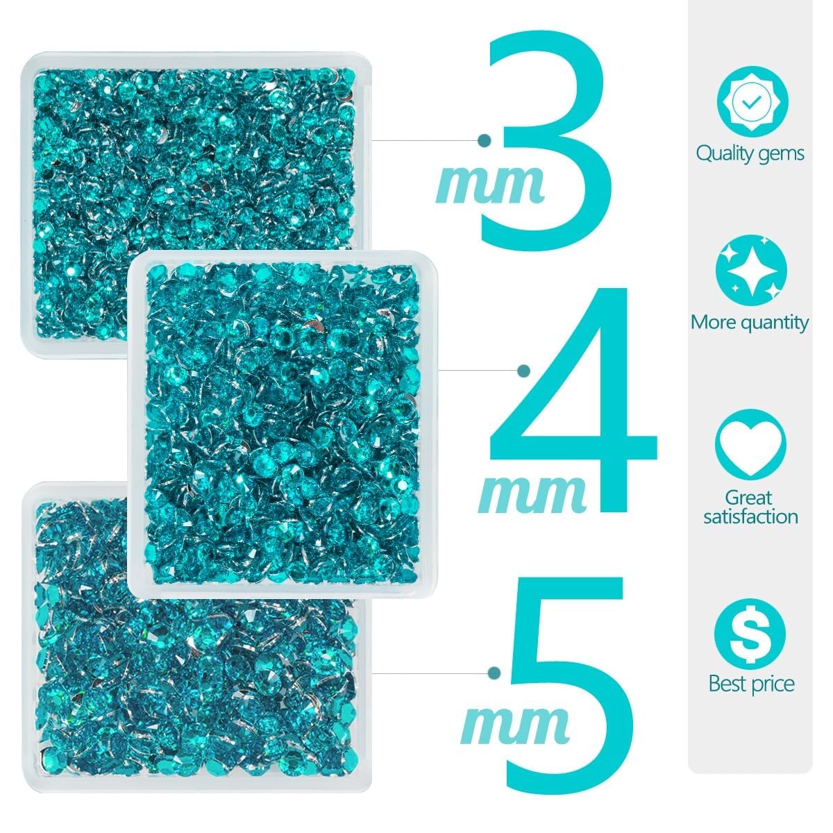 Teal Blue Crystal Resin Rhinestones for Crafting Turquoise Blue Flatback Stones Gems 3mm 4mm 5mm Non-Hotfix Diamonds Crystals Charms for Nails Face Eyes Makeup Body Tumblers Mugs Crafts Shoes