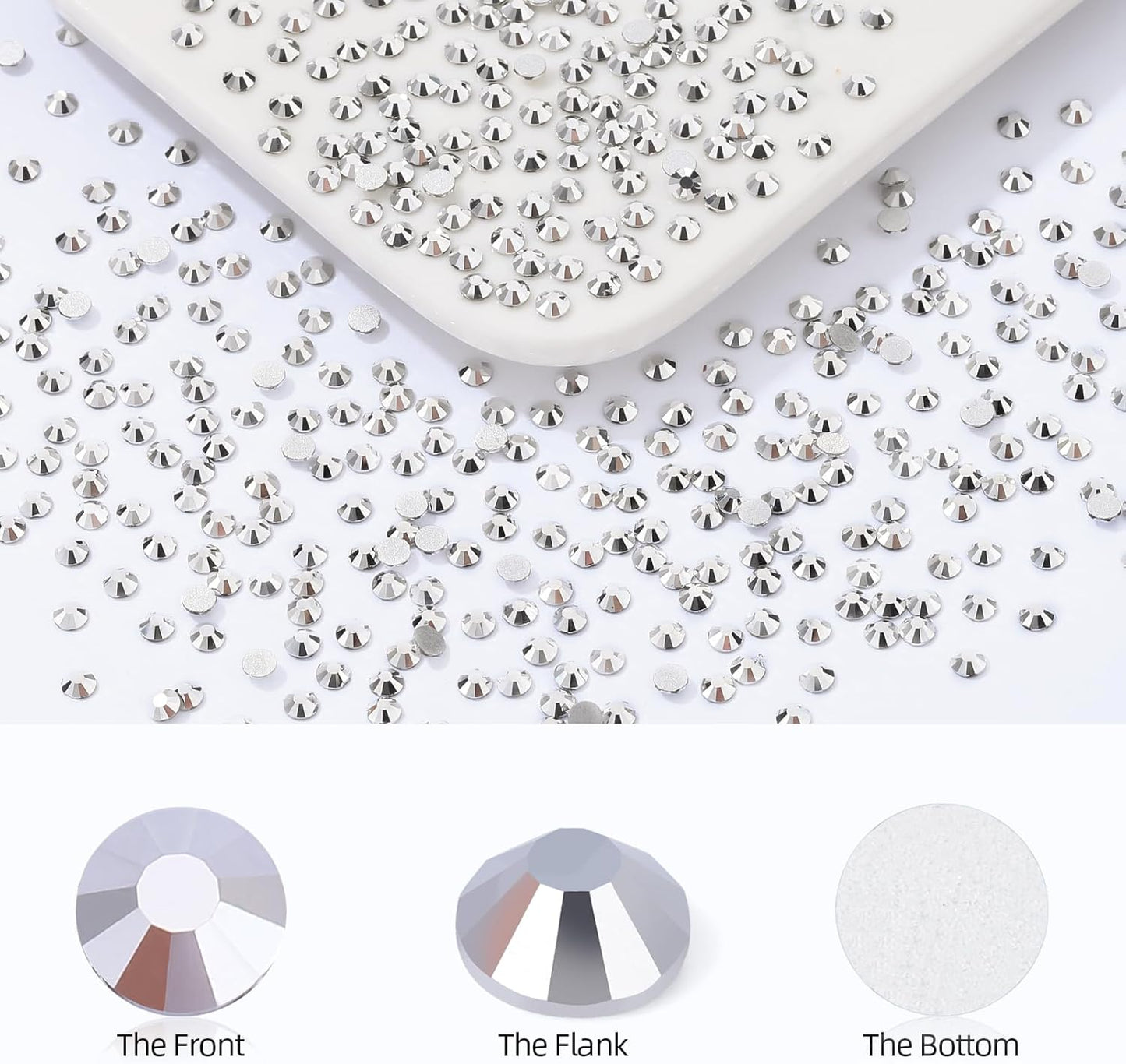 Silver Flatback Rhinestones, Glass Rhinestones for Nail Art and Craft, Glue Fix, Loose Crystal Gemstones(Silver, SS8, 1440pcs, 2.3-2.5mm)