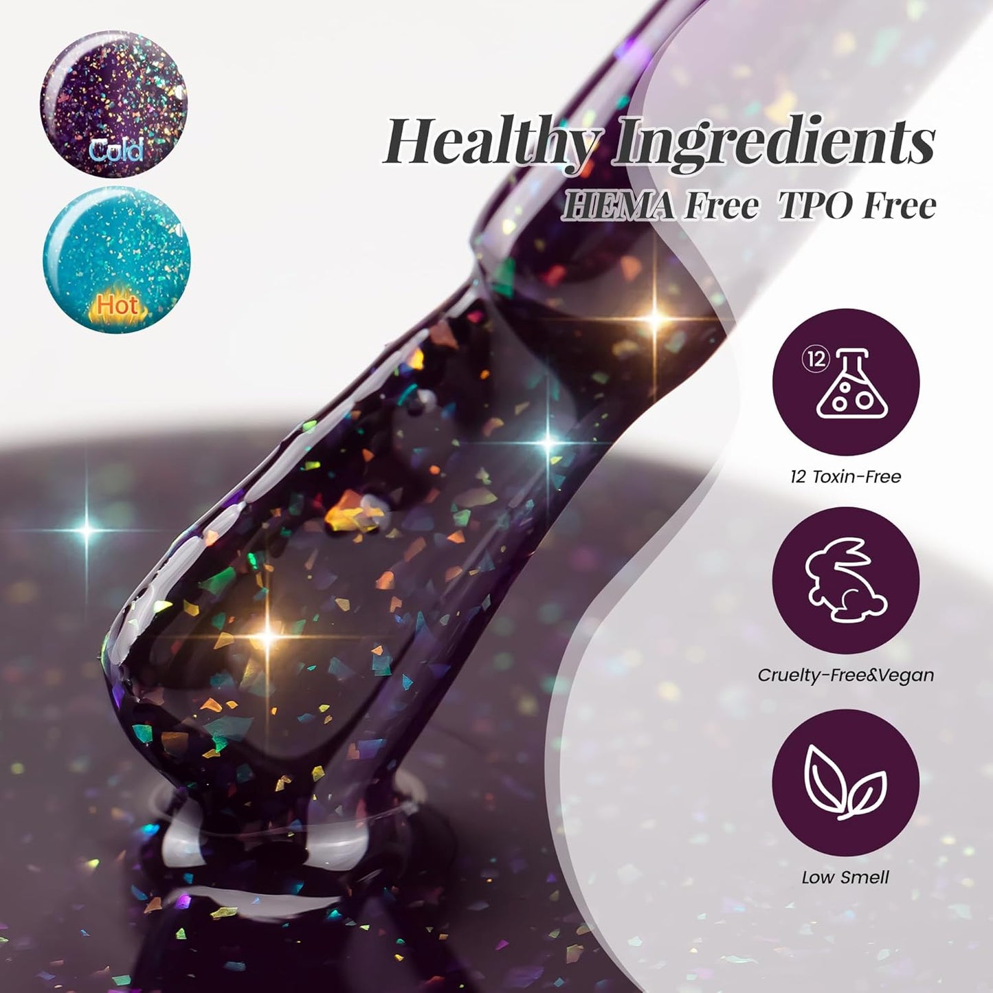 YTD Likomey Color Changing Gel Nail Polish 2 Pcs Set,15ml Turquoise To Dark Purple Color and Glitter Nails Gel Kit,Thermal Ombre Change Colors Salon Manicure Fall Winter UV Nail Varnish,WB2-6