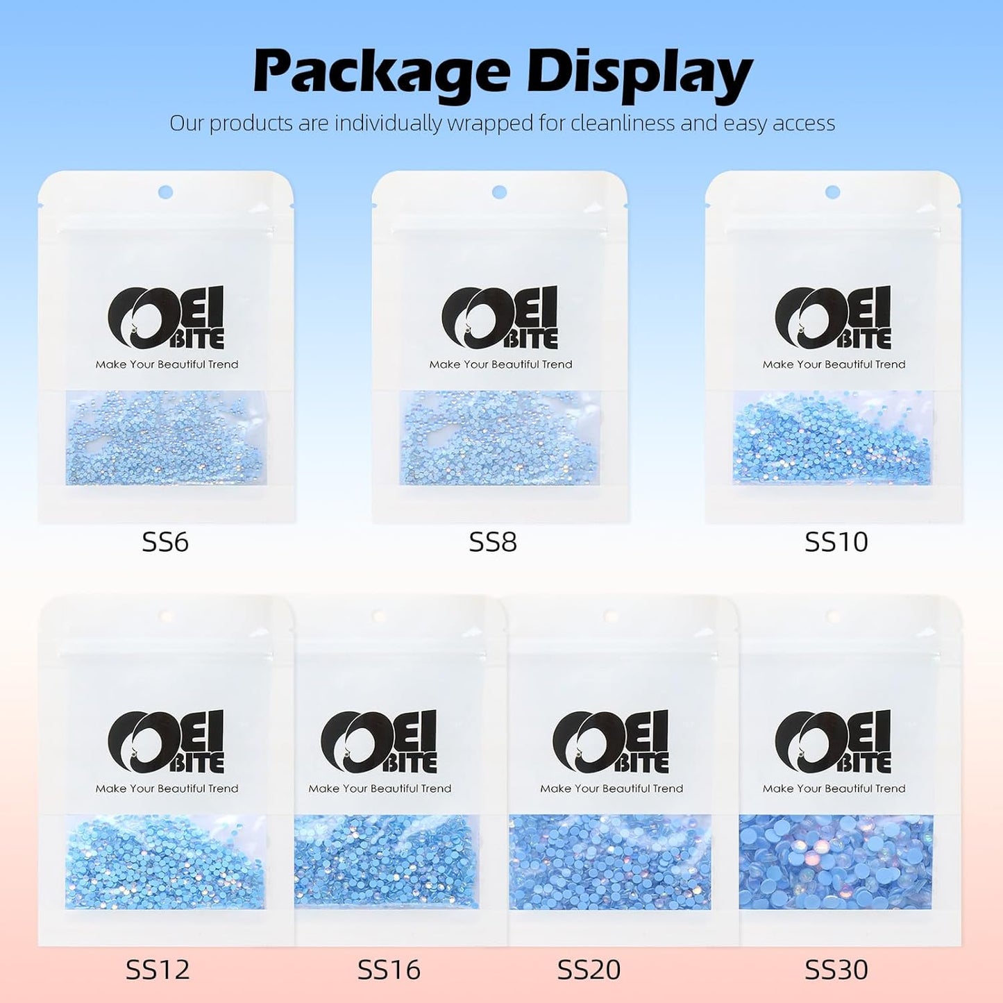 F Light Blue Flatback Rhinestones, Glass Rhinestones for Nail Art and Craft, Glue Fix, Loose Crystal Gemstones(F Light Blue, SS8, 1440pcs, 2.3-2.5mm)