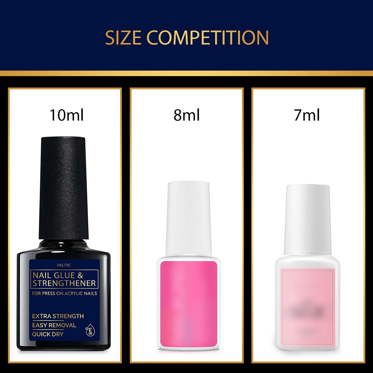 Valitic Strong Nail Glue and Strengthener for Acrylic and Press On Nails - Quick Dry Brush On Gel for Long Lasting Effect - Adhesive Nail Bond for False Nails with Tips Strengthener - 3 PACK