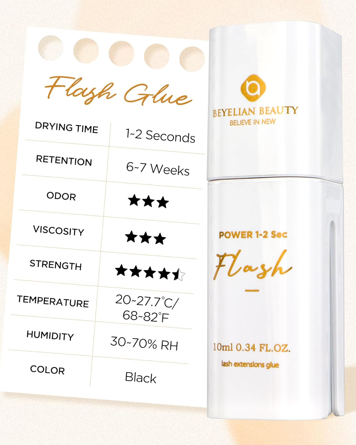 Eyelash Extension Glue, Sensitive Lash Glue for Eyelash Extensions 10 ml, Smart Drop Technology Adhesive for Classic and Volume Lashes, 0.03 ml per Drop, 1 S Dry Time, 6-7 Weeks Retention by BEYELIAN