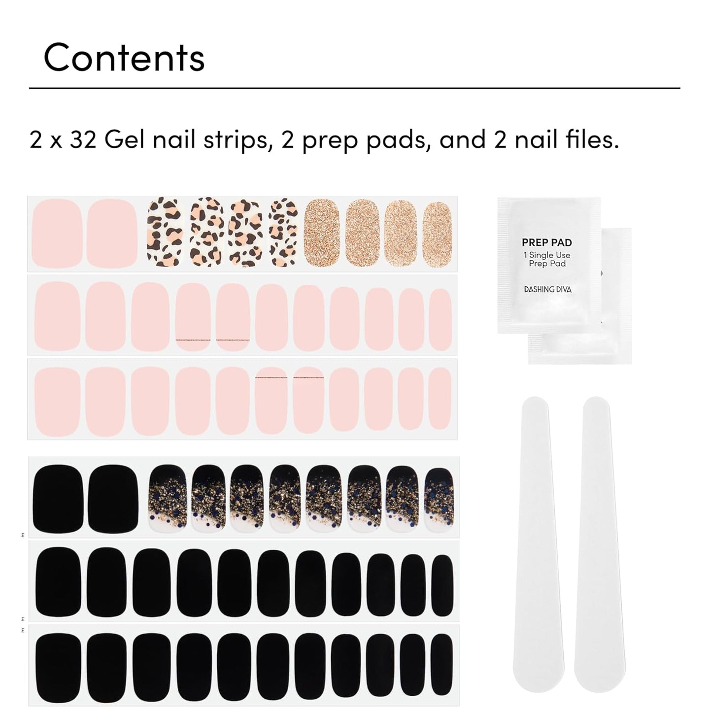 Dashing Diva Gloss Nail Strips Bundle - The Black Cheetah Collection- Cheetahlicious & Hollywood Lane - UV Free, Chip Resistant, Long Lasting Gel Stickers - Contains 2 Sets