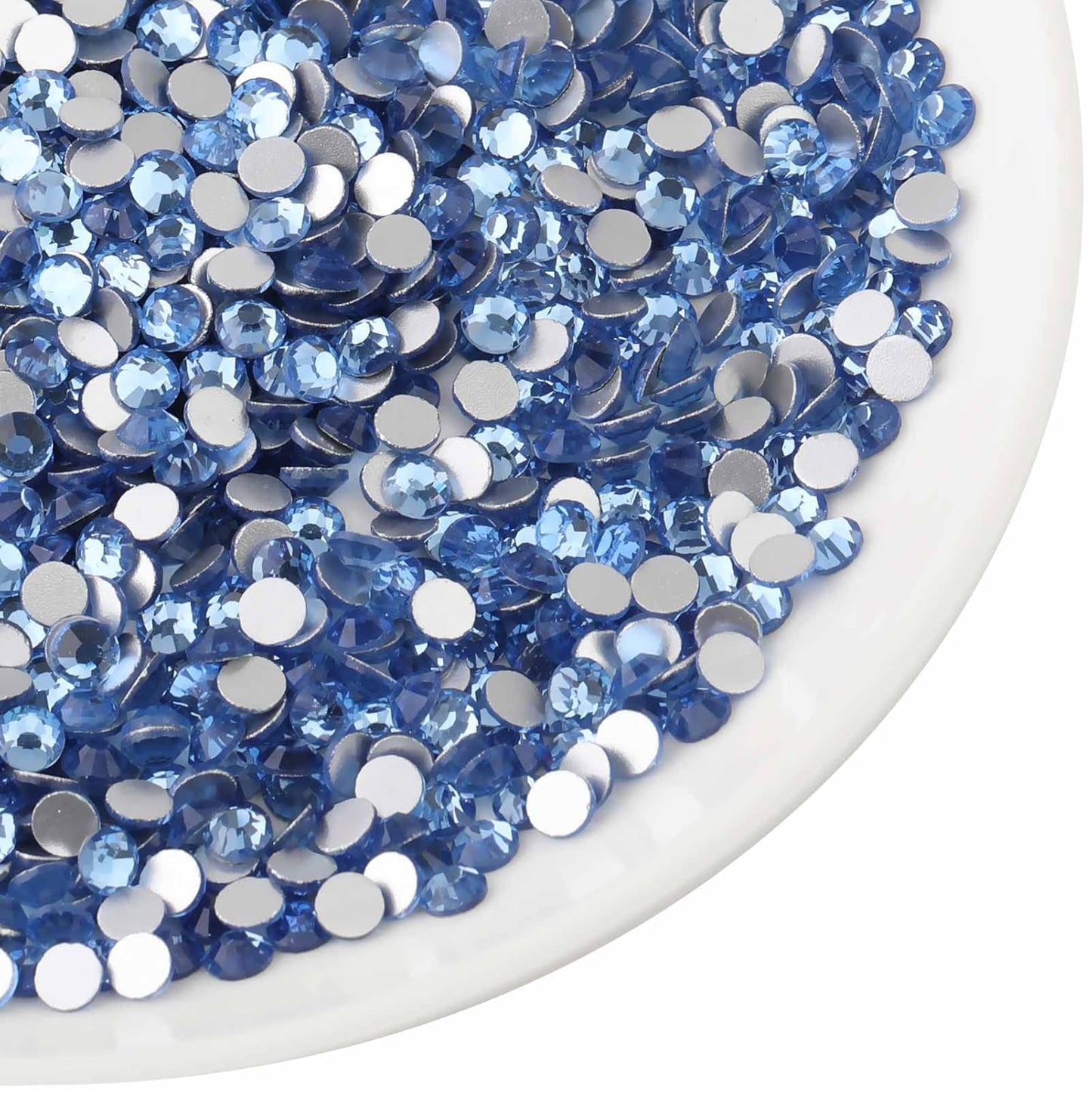 Beadsland 288pcs Flat Back Crystal Rhinestones Round Gems for Nail Art and Craft Glue Fix, Light Blue, SS34, 7.1-7.3mm
