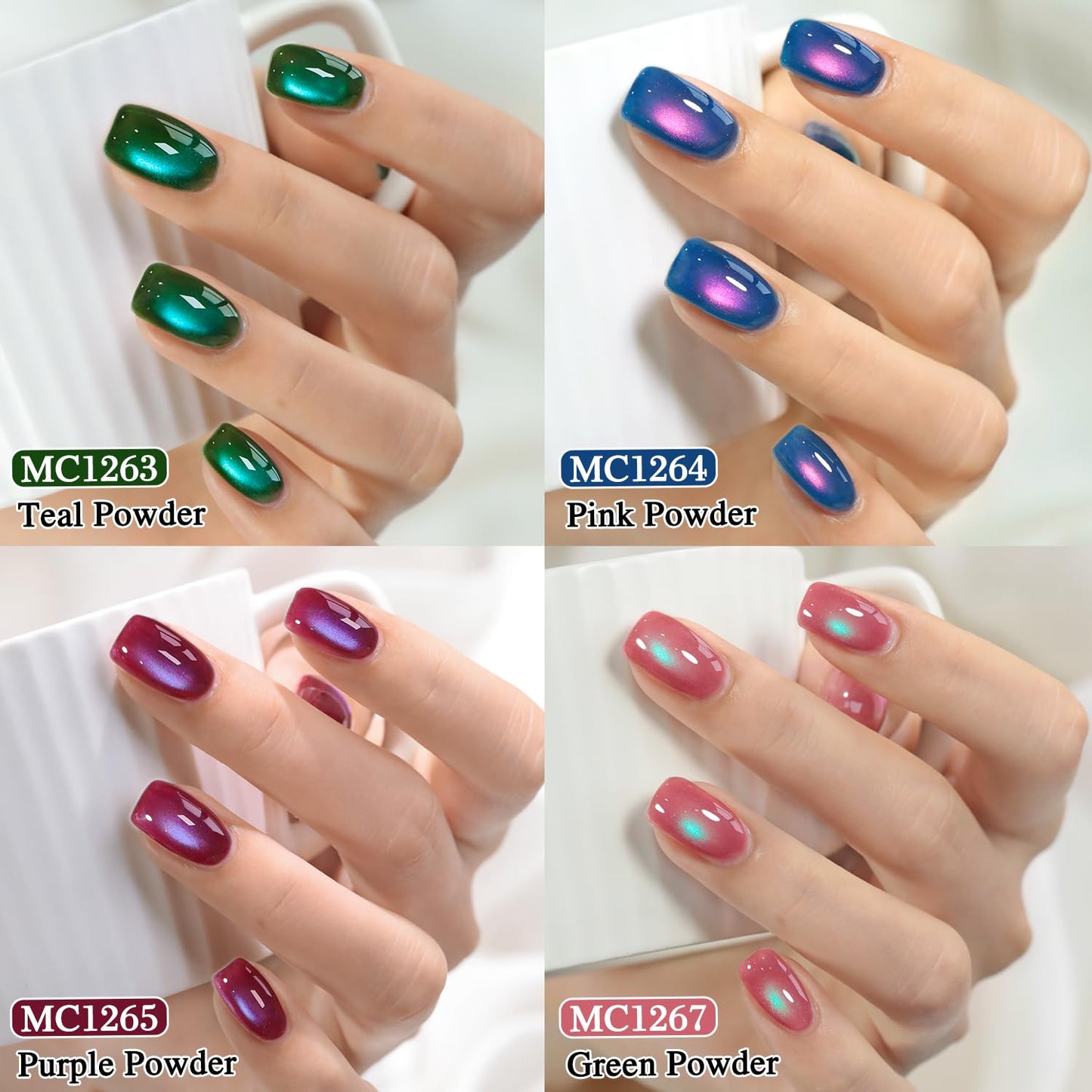 Double Rhythm Cat Eye Gel Nail Polish Set of 6 Same Color Same Bottle 0.5 Oz Shimmer Glitter with Magnet Holographic Reflective Magnetic UV Nail Polish Kit at Home (Glass Galaxy Green-T6-59)