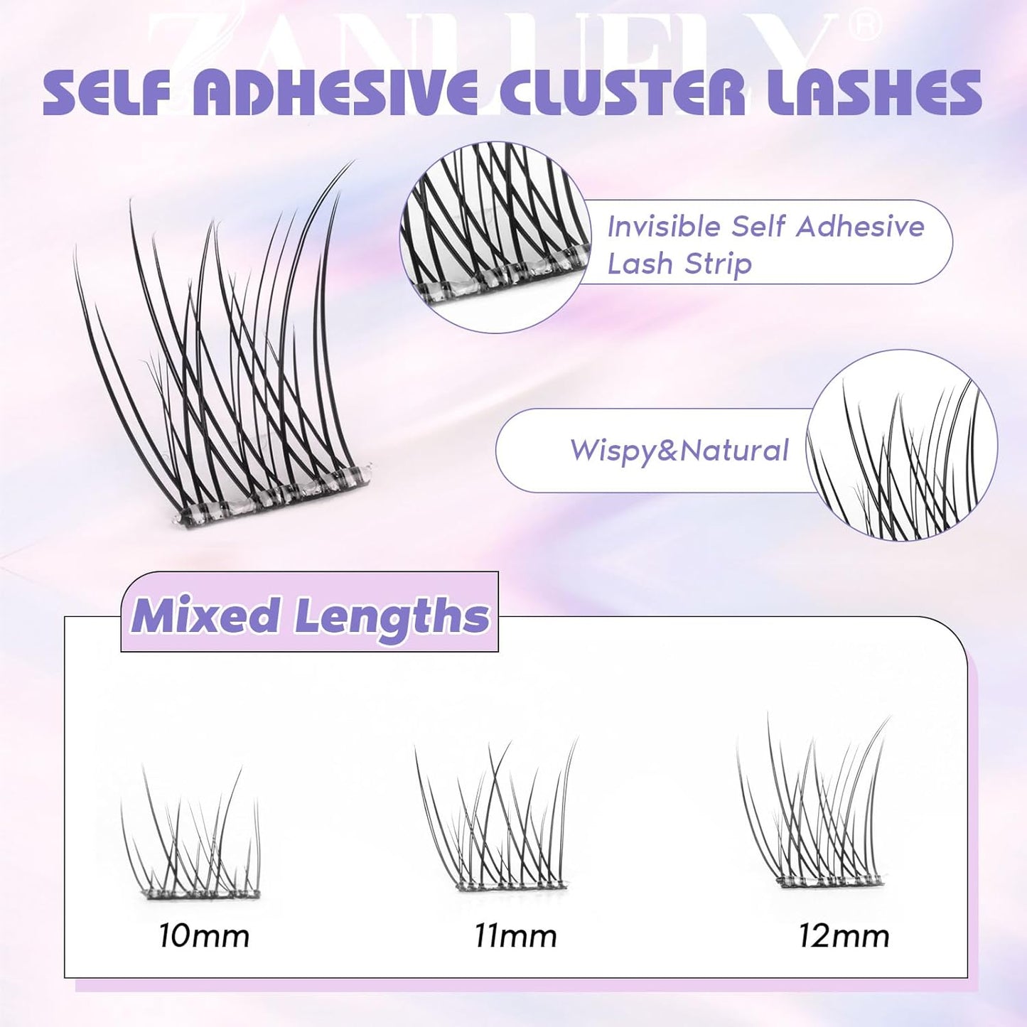 Self Adhesive Lash Clusters Natural No Glue Individual Lashes 10-12MM Wispy Self Adhesive Eyelash Clusters with Clear Strips DIY Eyelash Extensions by zanlufly